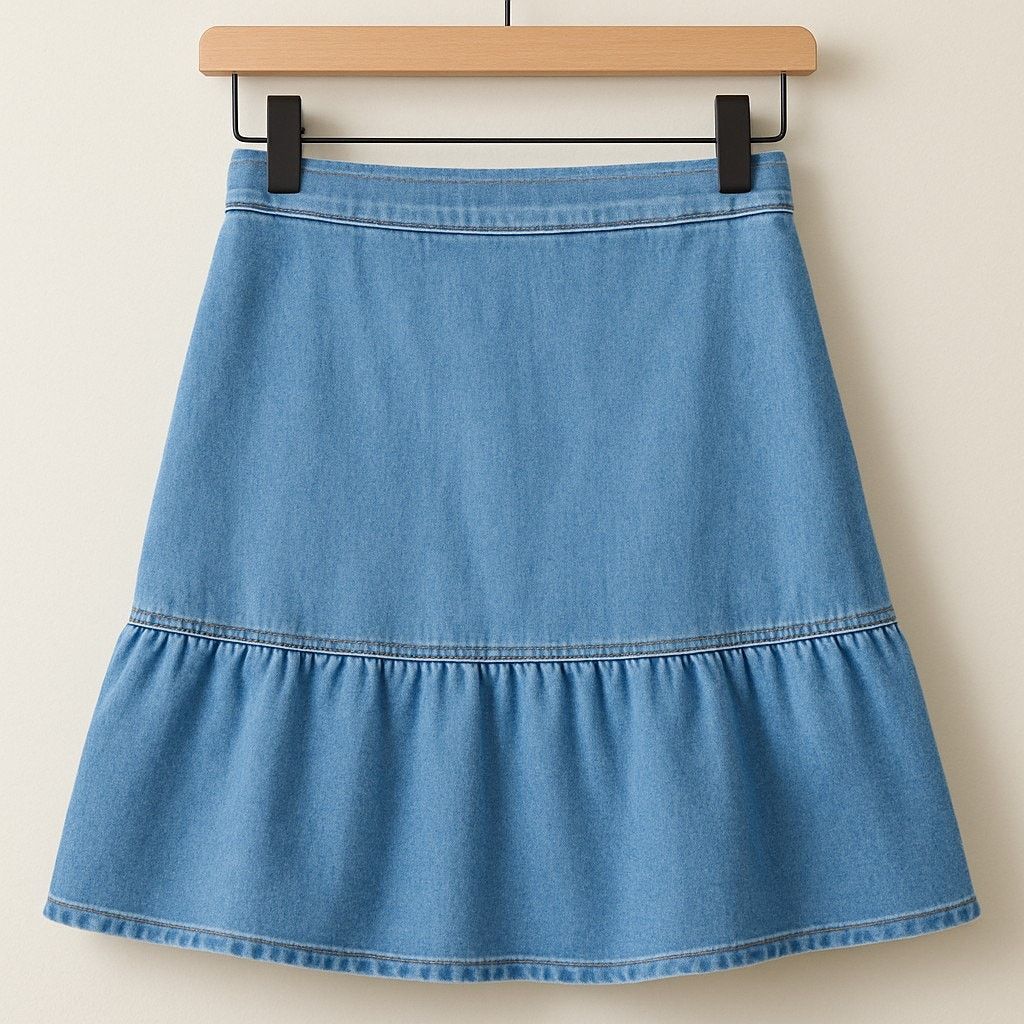 J.Crew J CREW Ruffle A Denim Skirt Blue Knee Length Womens 0 Size 25" / US 0 / IT 36 - 1 Thumbnail