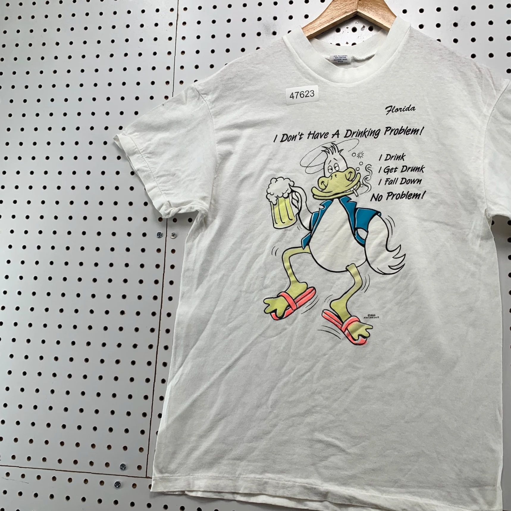 Vintage Vintage Funny Beer Duck T Shirt Mens L White Drinking Problem Single Stitch Size US L / EU 52-54 / 3 - 3 Thumbnail