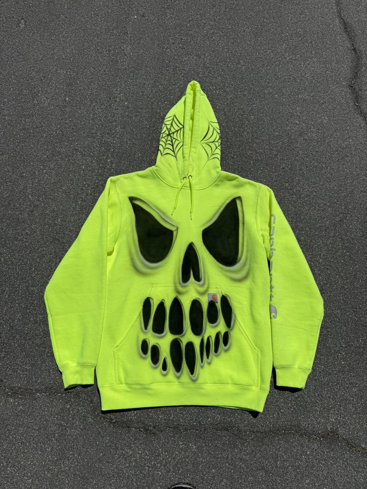Carhartt Neon skull faced airbrushed hoodie Size US XL / EU 56 / 4 - 2 Thumbnail
