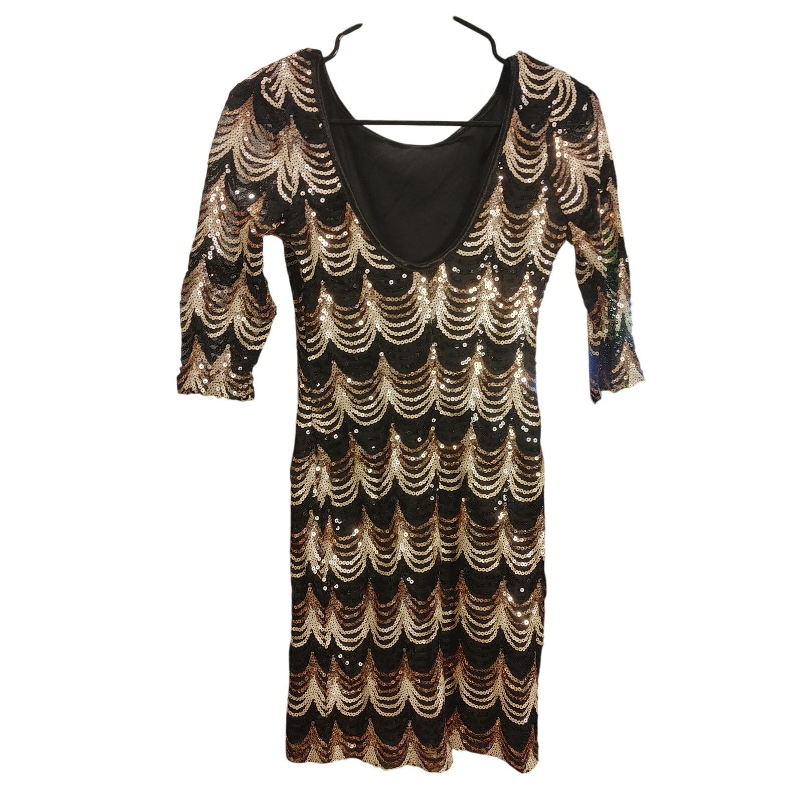 Other Crystal Doll Women's M Sequin Black/Gold/Brown Midi Dress Size M / US 6-8 / IT 42-44 - 1 Thumbnail