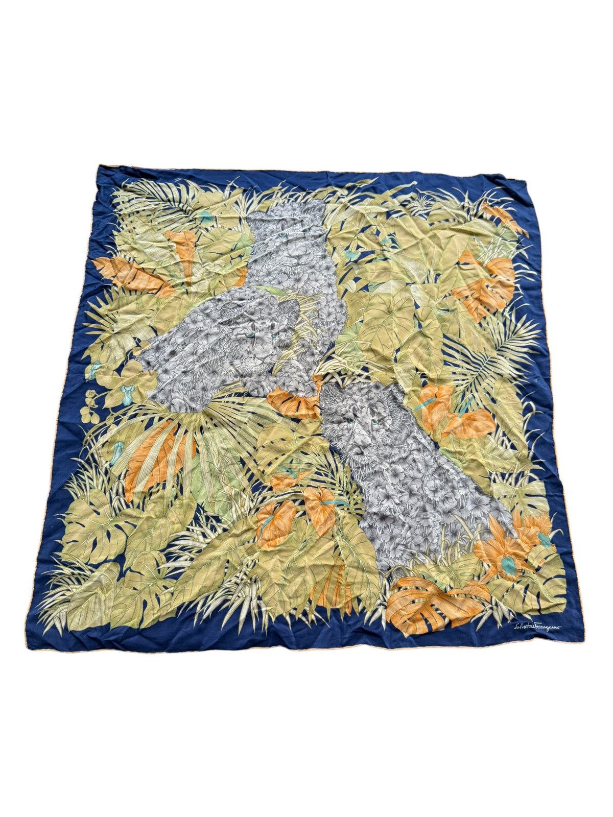 Salvatore Ferragamo SALVATORE FERRAGAMO 100% SILK LOGO SAFARI SCARF AUTHENTIC Size ONE SIZE - 1 Thumbnail