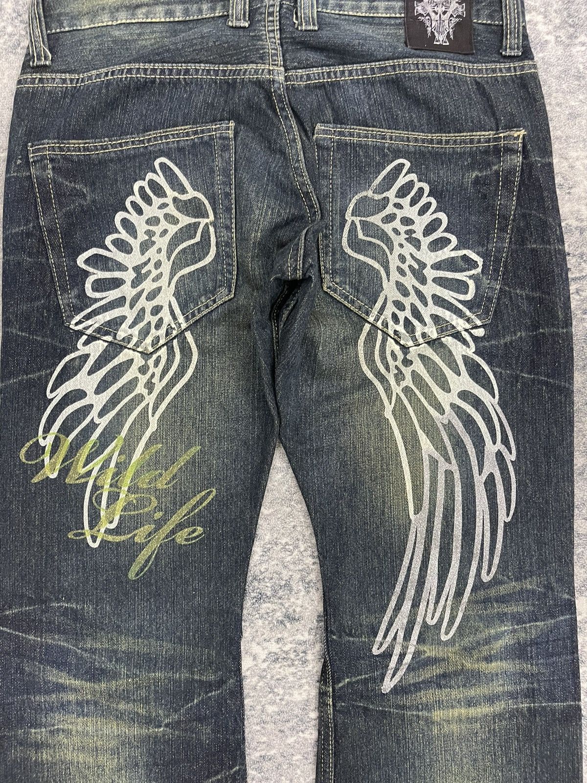 Japanese Brand Vintage Wild Life "Sand Wash" Distressed Flare Jeans Size US 31 - 11 Thumbnail