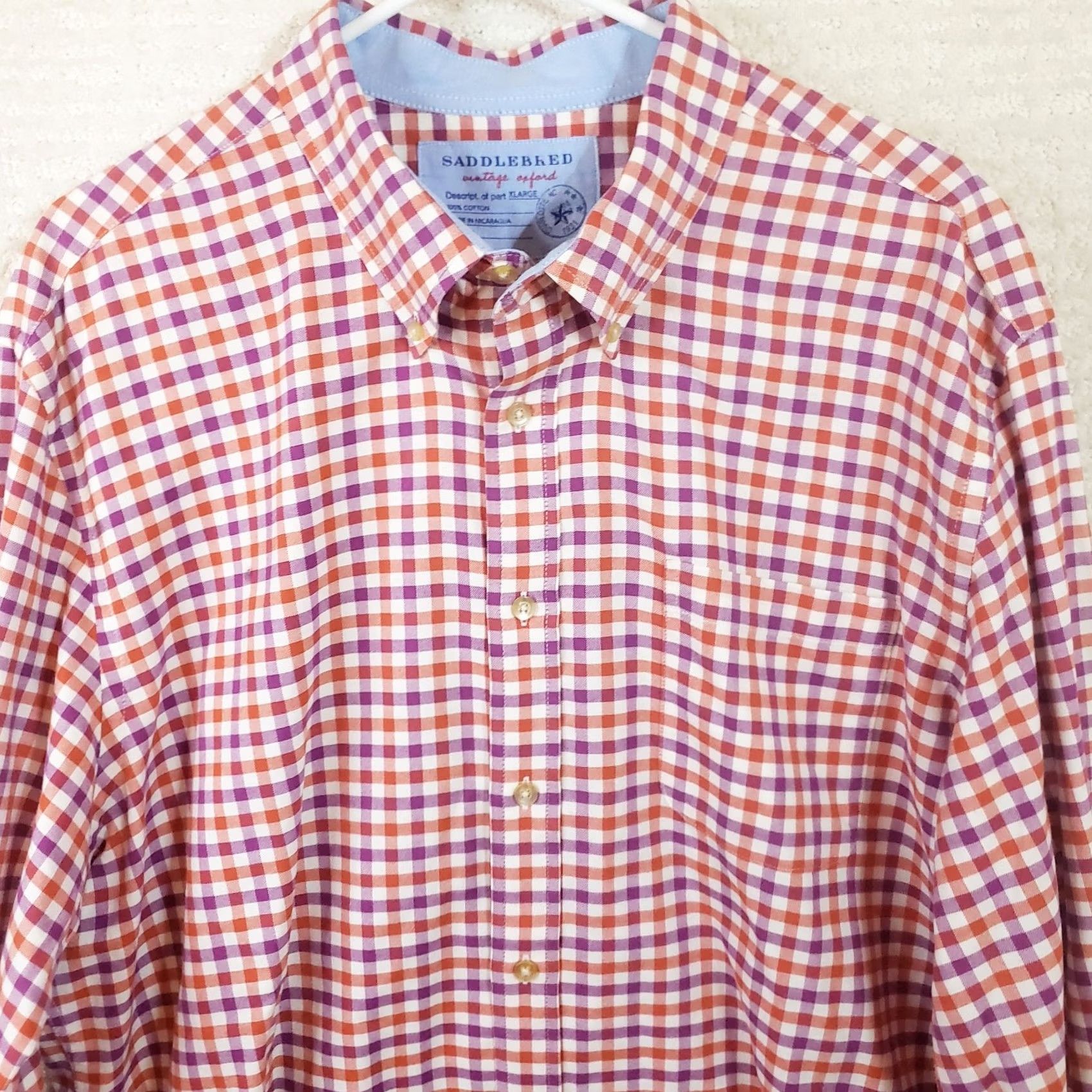 Vintage SADDLEBRED Mens XL Orange Purple Check LS Button Down Shirt Clemson Tigers Size US XL / EU 56 / 4 - 2 Thumbnail
