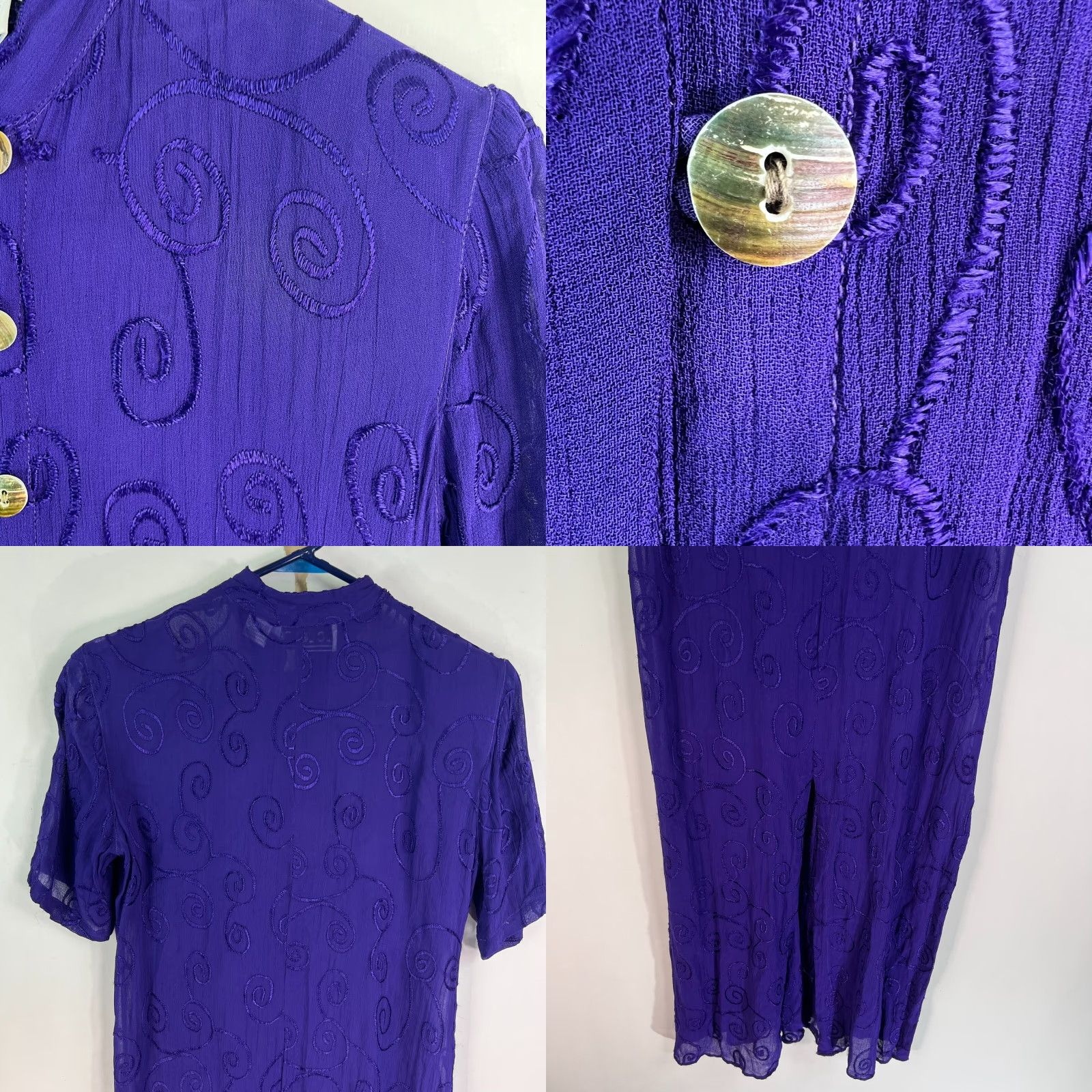 Vintage VINTAGE Lolette Kaftan Dress Womens Size Small Purple Embroidered Chiffon Short Sleeve Long 80s 90s Size S / US 4 / IT 40 - 8 Thumbnail