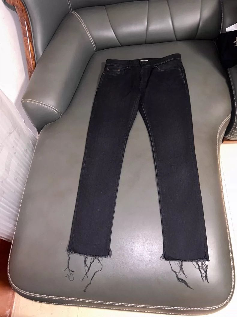 Saint Laurent Paris Saint Laurent Black Fringe Slim Jeans- DMC Size US 31 - 1 Thumbnail