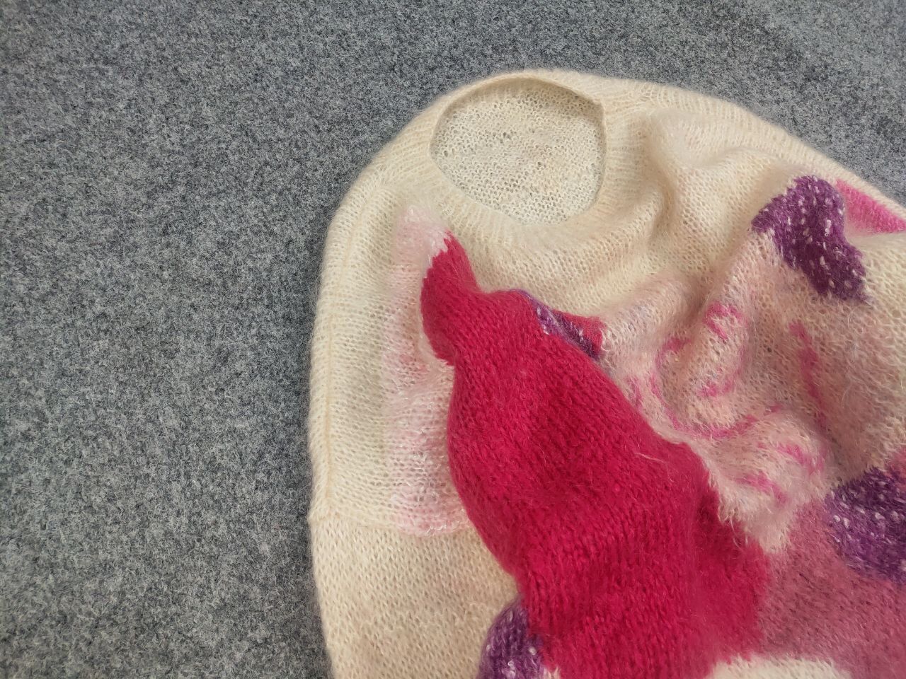 Japanese Brand Vintage 80's Hand knitted Design Mohair Pink Beige Sweater Size XL / US 12-14 / IT 48-50 - 7 Thumbnail