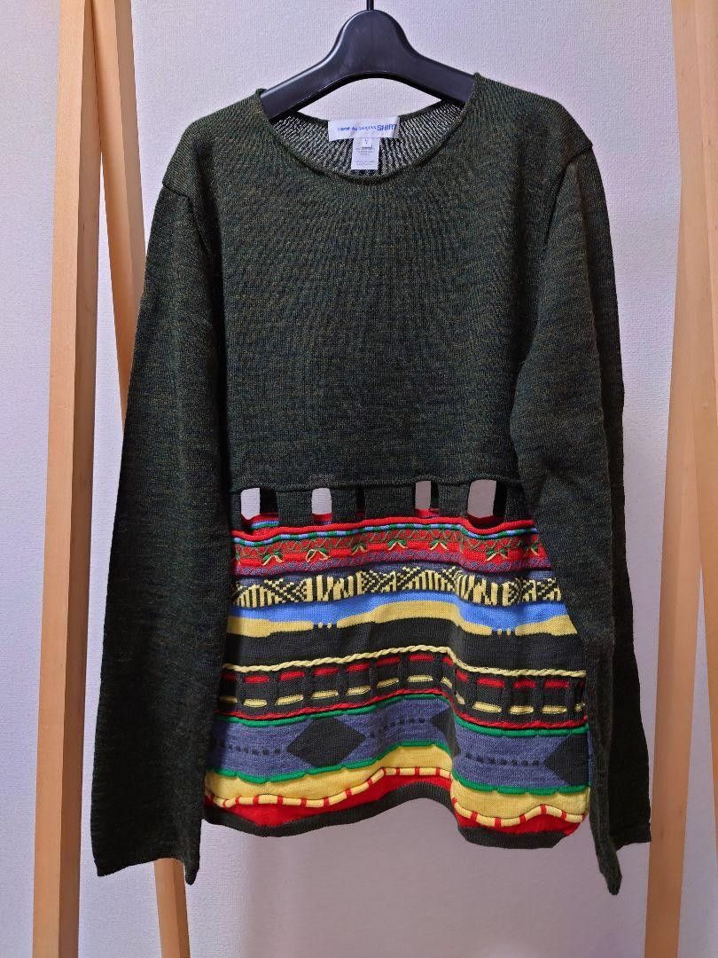 Perforated Patchwork Pattern Knit Sweater
