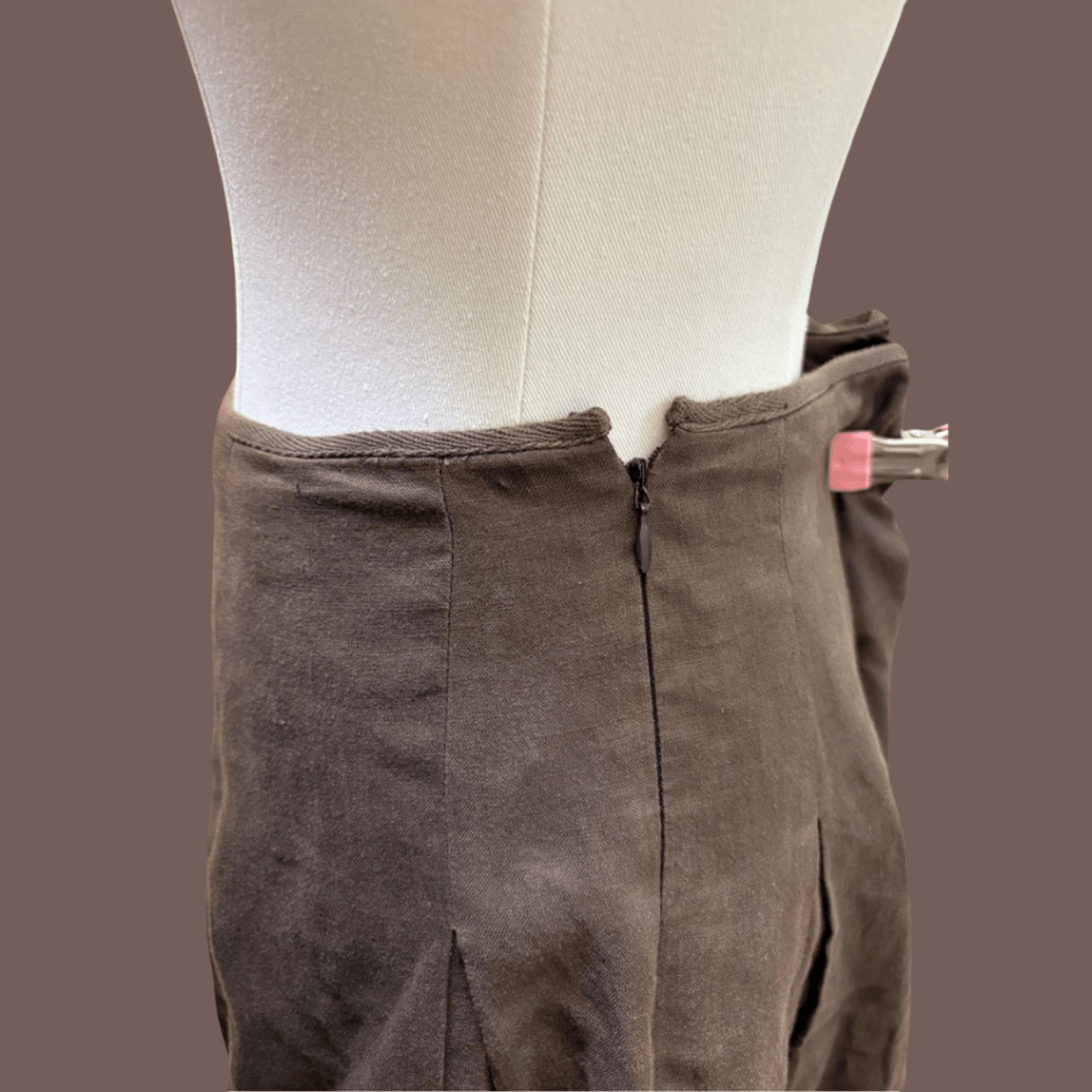 Elie Tahari VTG Linen Skirt | Tahari Embroidered Brown Cottagecore Femme Size 30" / US 8 / IT 44 - 2 Thumbnail