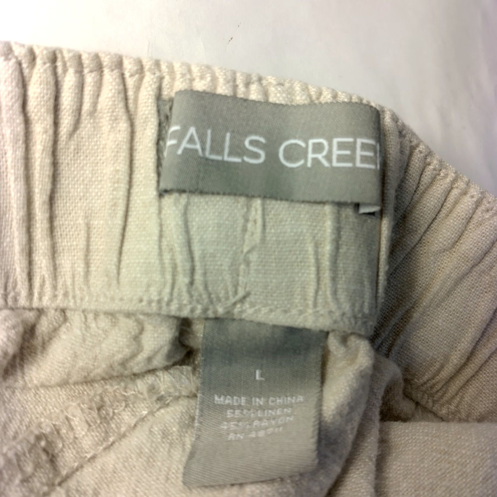 Vintage Cabin Creek Pants Wide Leg Cropped Linen Rayon Tan L Relaxed Women's Wide Leg Cropped Pockets Comfort Natural 34" Inseam 23" Spring Summer Fall Size 36" / US 14 / IT 50 - 5 Thumbnail
