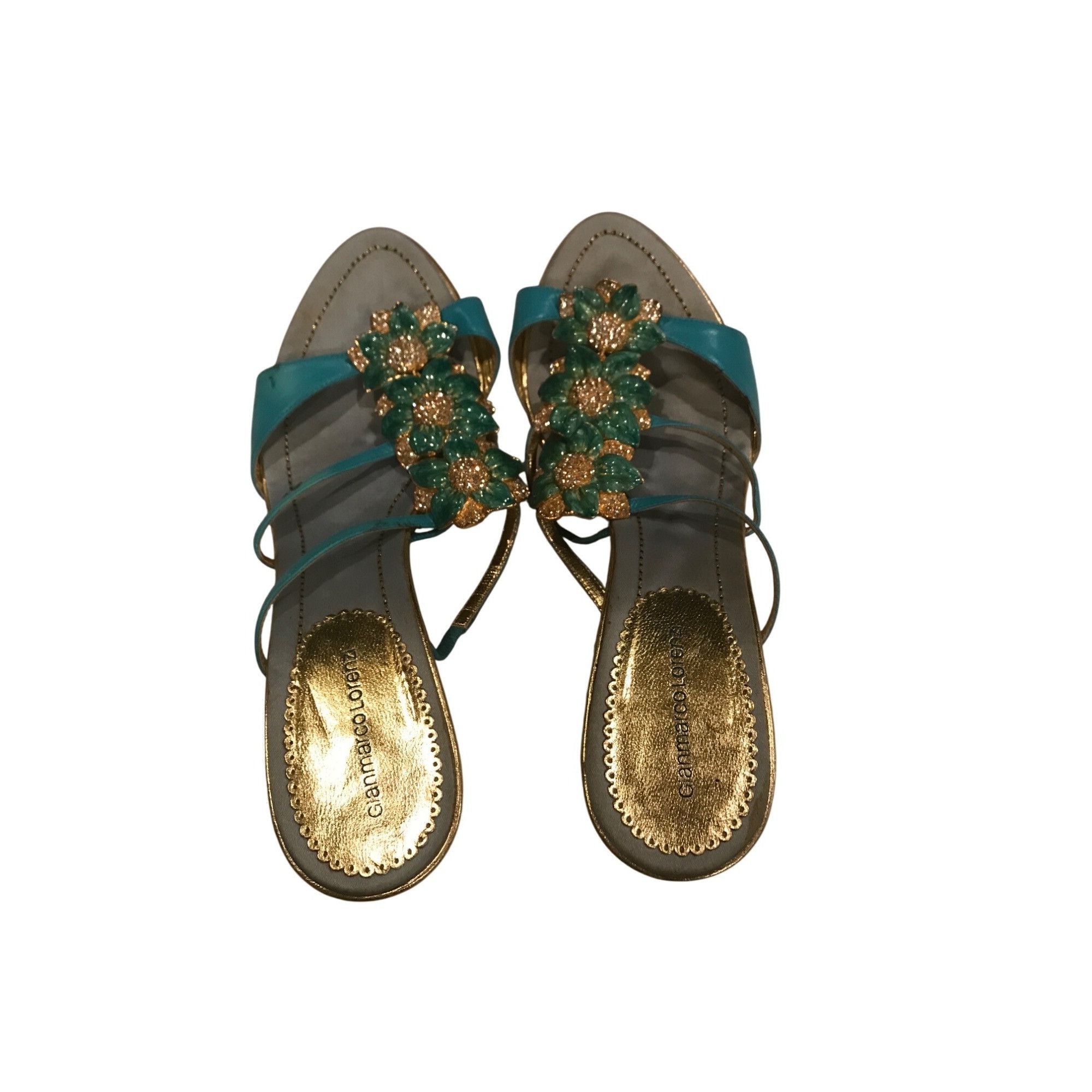 Vintage Gianmarco Lorenzi Turquoise Strappy Embellished Leather S Size US 8.5 / IT 38.5 - 1 Thumbnail