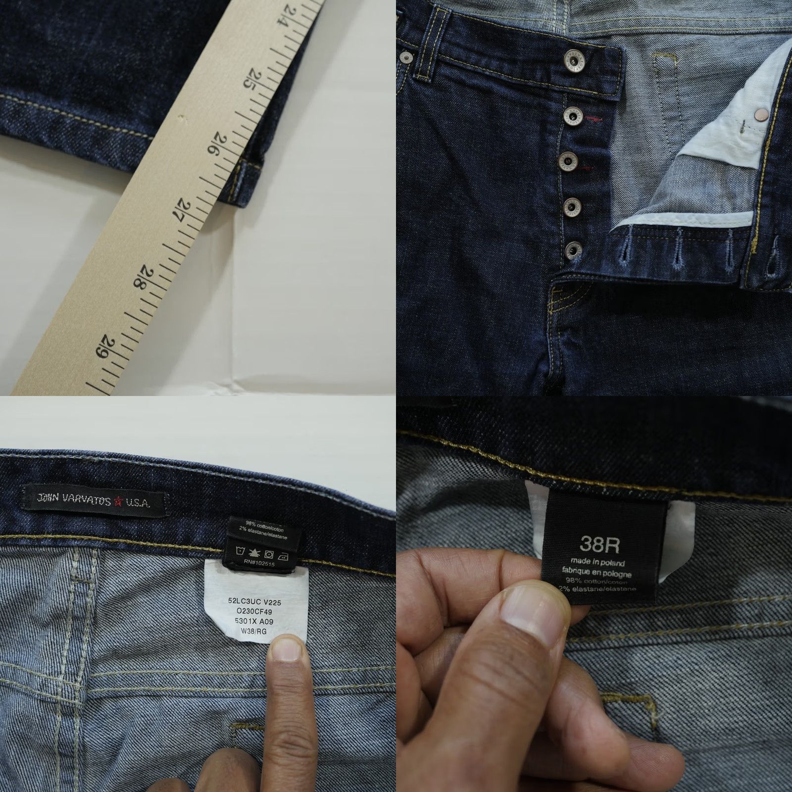 John Varvatos VINTAGE John Varvatos Bowery Jeans 38x28 Mens Straight Denim Dark Wash Button Fly Size US 38 / EU 54 - 8 Thumbnail