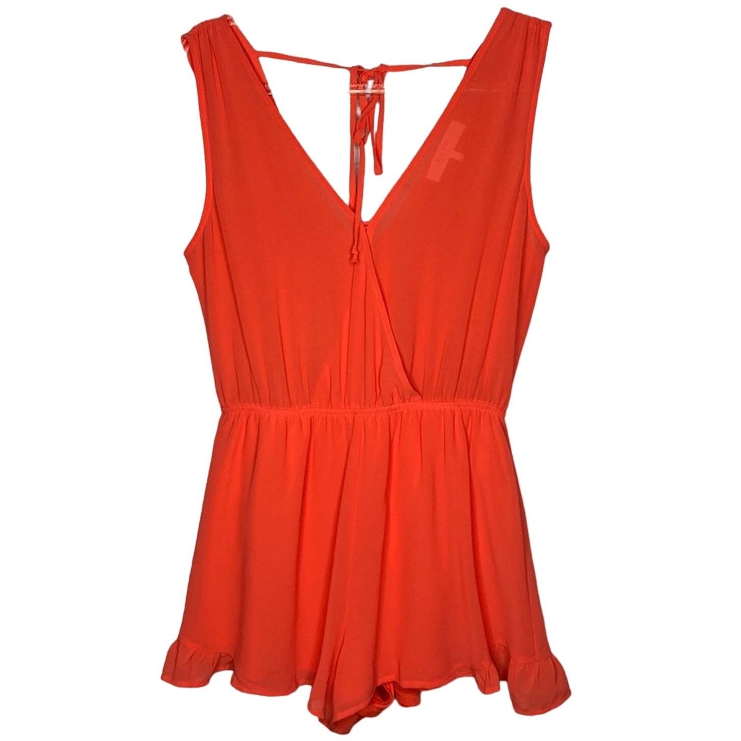 REVOLVE Revolve ASTR Coral Red V-Neck Surplice Romper Small Size 27" / US 4 / IT 40 - 4 Thumbnail