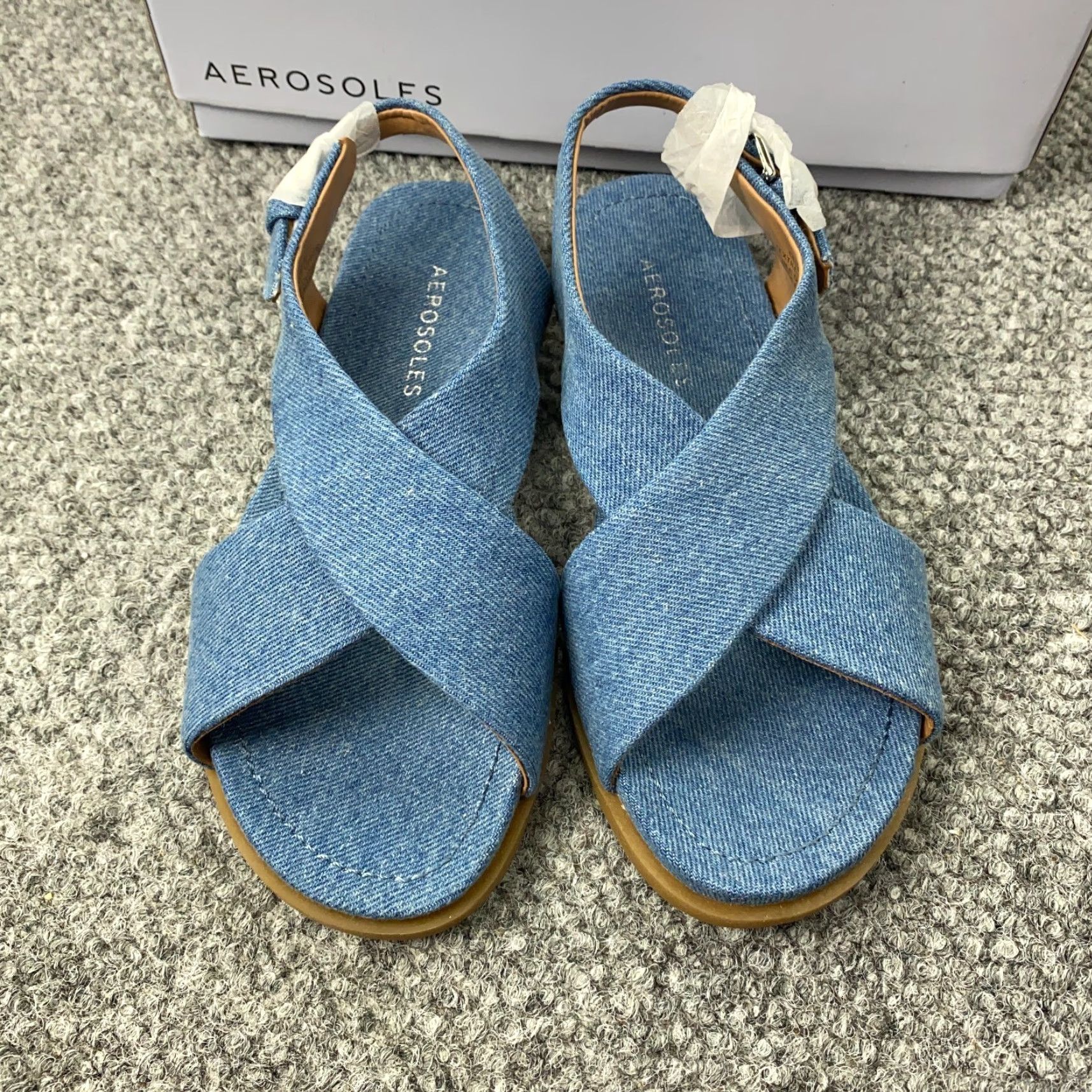 Vintage AEROSOLES Denim Blue Strappy Sandals Womens Size 5 M Flat Open Toe Buckle Size US 5 / IT 35 - 3 Thumbnail