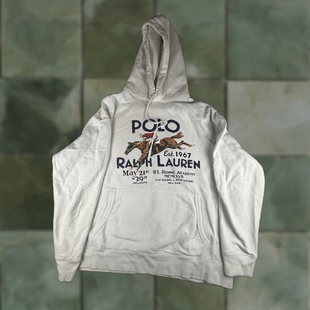 Polo Ralph Lauren Polo Ralph Lauren Mens 1XB White Polo Equestrian Graphic Hoodie Sweatshirt Hoodie Graphic Print Logo Sweatshirt Mens Big & Tall 1XB White Size US XL / EU 56 / 4 - 1 Thumbnail
