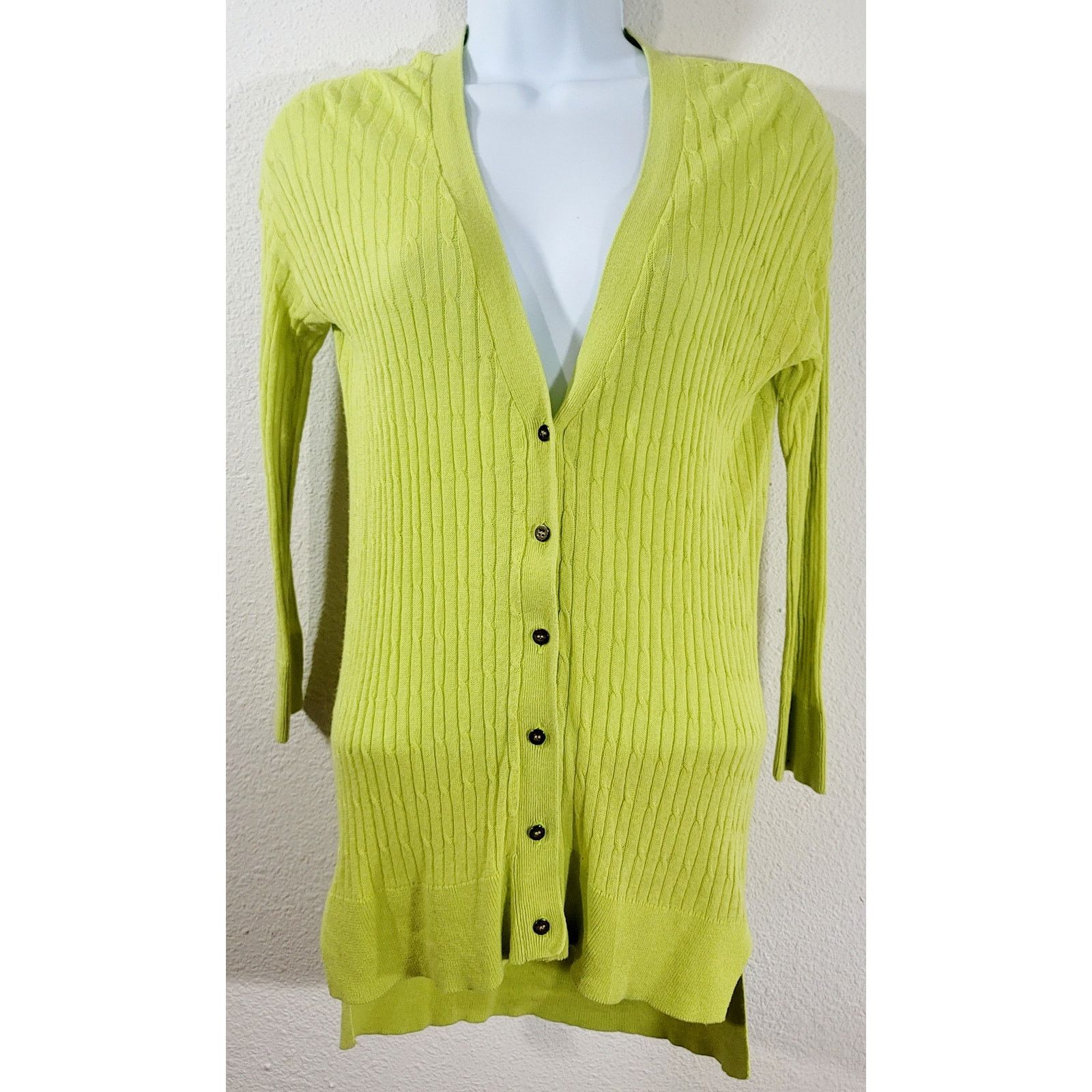 Other JCP Lime Green V Neck Button Up Cardigan Sweater Small Size S / US 4 / IT 40 - 1 Thumbnail
