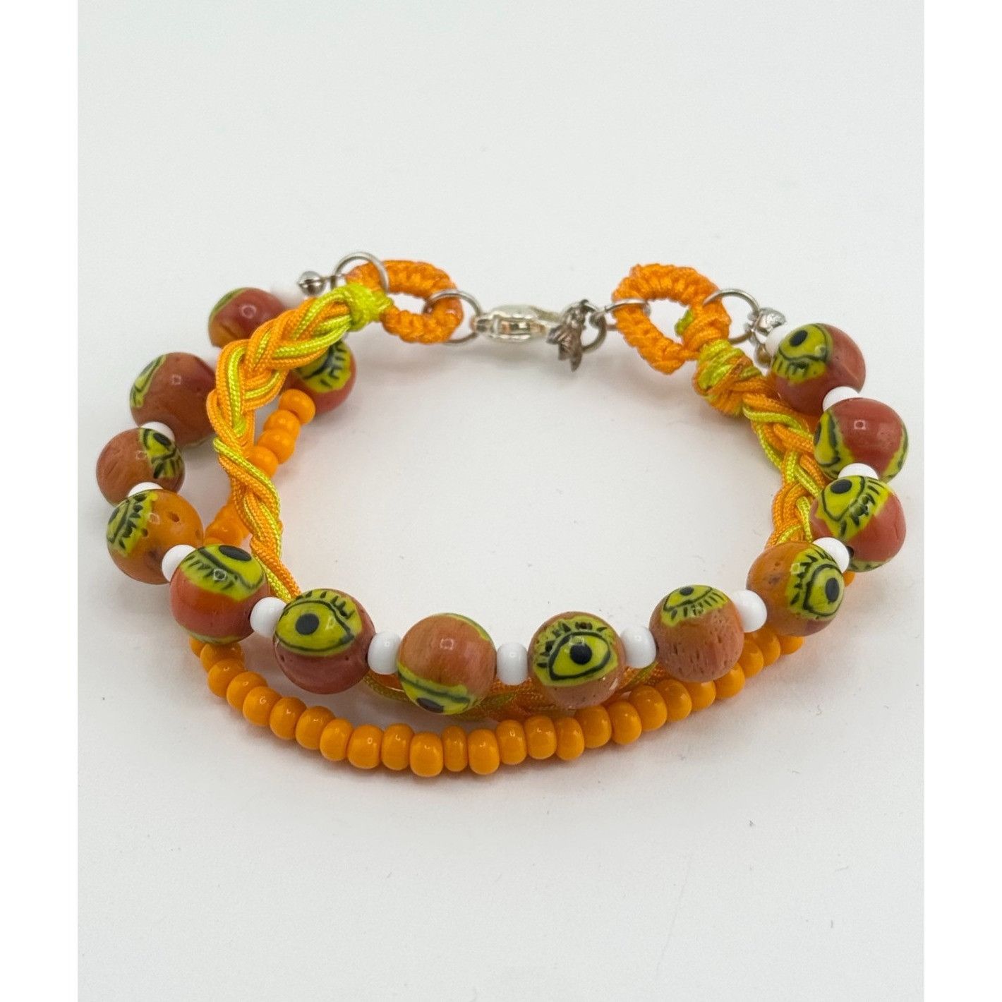 Vintage Vintage orange glass evil eye beaded three strand braided br Size ONE SIZE - 3 Thumbnail