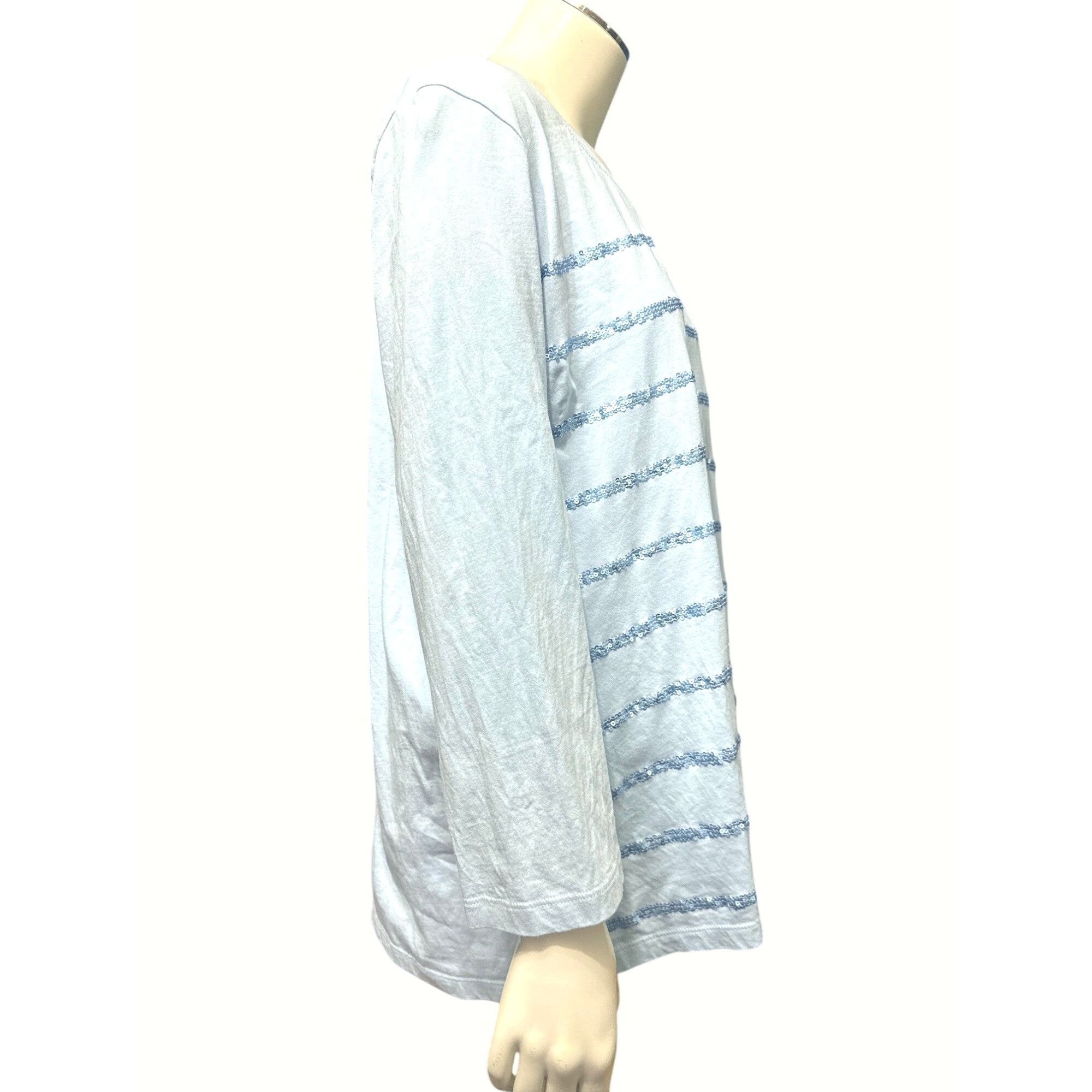 Chicos Chicos Light Blue Green Sequin Striped Long Sleeve Top Blous Size XL / US 12-14 / IT 48-50 - 4 Thumbnail