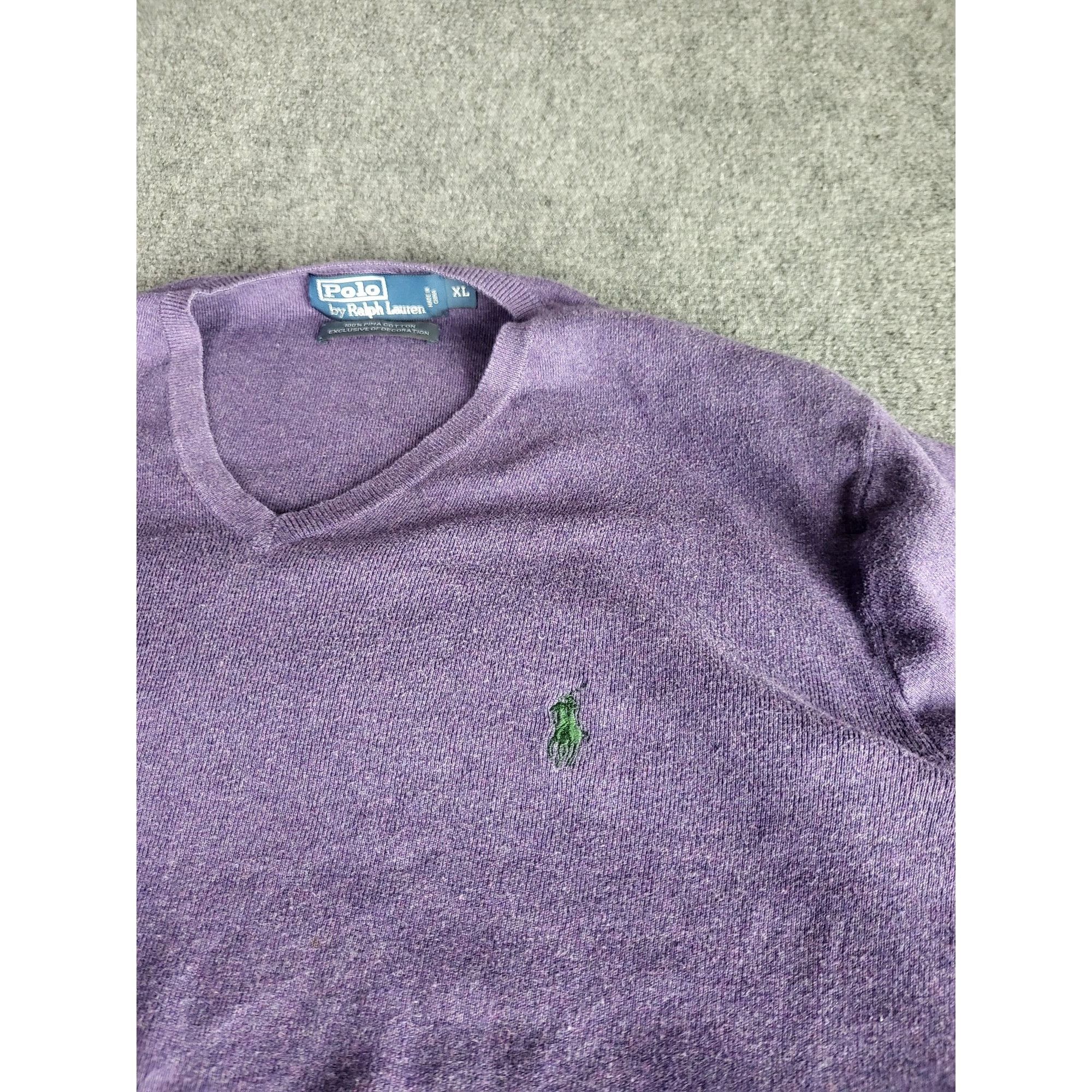 Polo Ralph Lauren Polo Ralph Lauren Pima Cotton Sweater Men Sz XL V Neck Purpl Size US XL / EU 56 / 4 - 2 Thumbnail