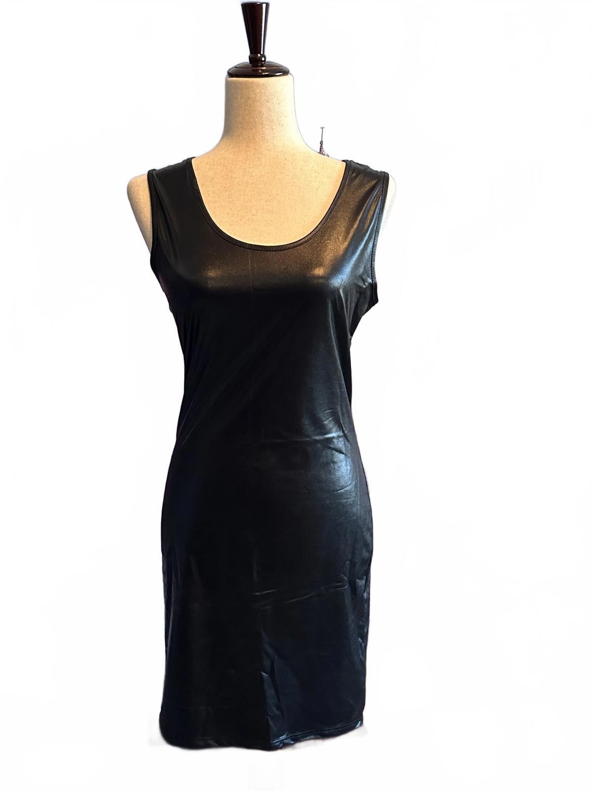 Route 66 Route Sleek Black Faux Leather Mini Dress Size L Size L / US 10 / IT 46 - 2 Thumbnail