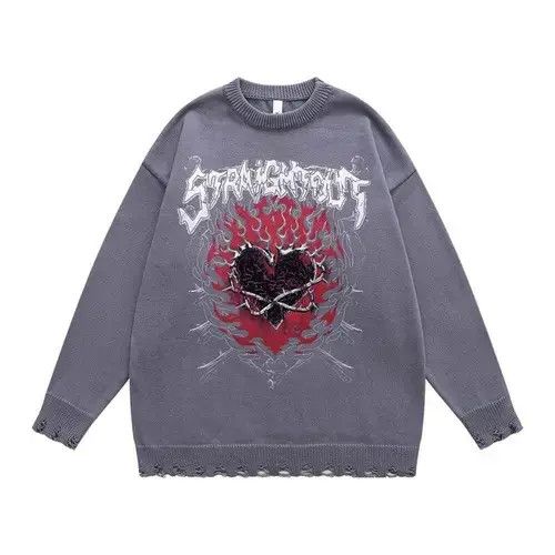 Aran Isles Knitwear × Japanese Brand Oversized Knit Flame Thorn Heart Goth Sweaters Size US L / EU 52-54 / 3 - 1 Thumbnail