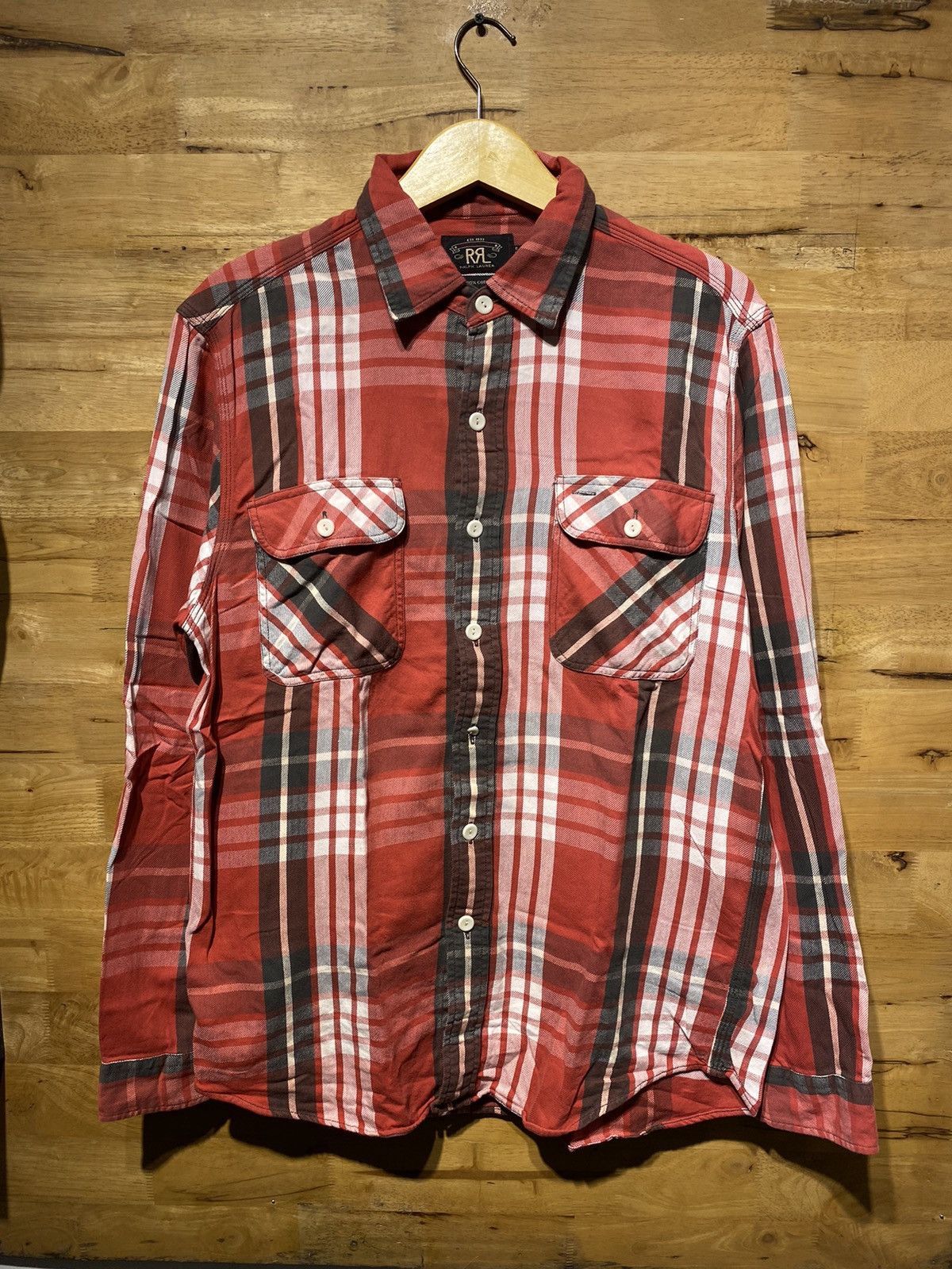 image of Engineered Garments x Rrl Ralph Lauren Rrl Flannel Button Shirt in Red, Men's (Size Large)