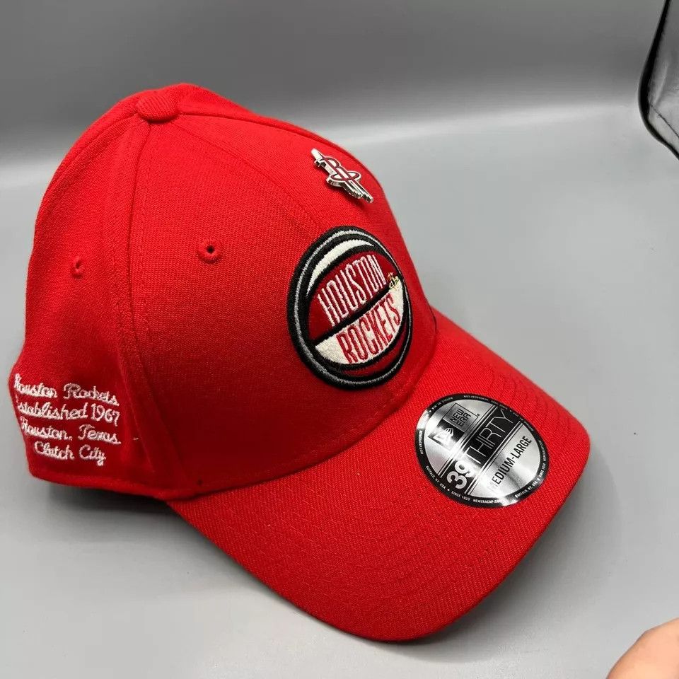 New Era Houston Rockets Hat Men M-L Red Stretch Fitted Cap New Size ONE SIZE - 3 Thumbnail