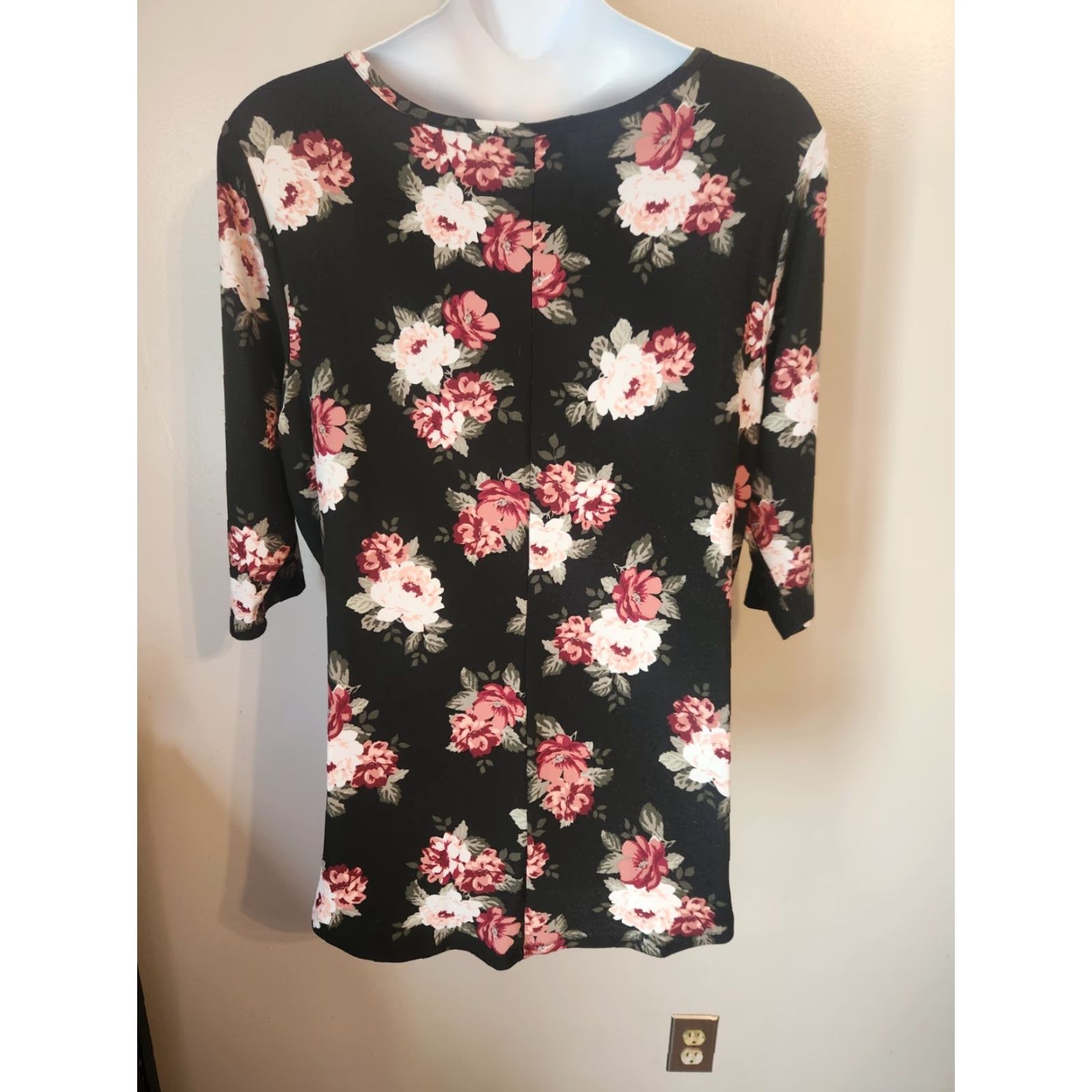Vintage Bobbie Brooks Black Floral Print Keyhole Trim Casual Top Shirt 3X Plus Size XXL / US 16-18 / IT 52-54 - 5 Thumbnail