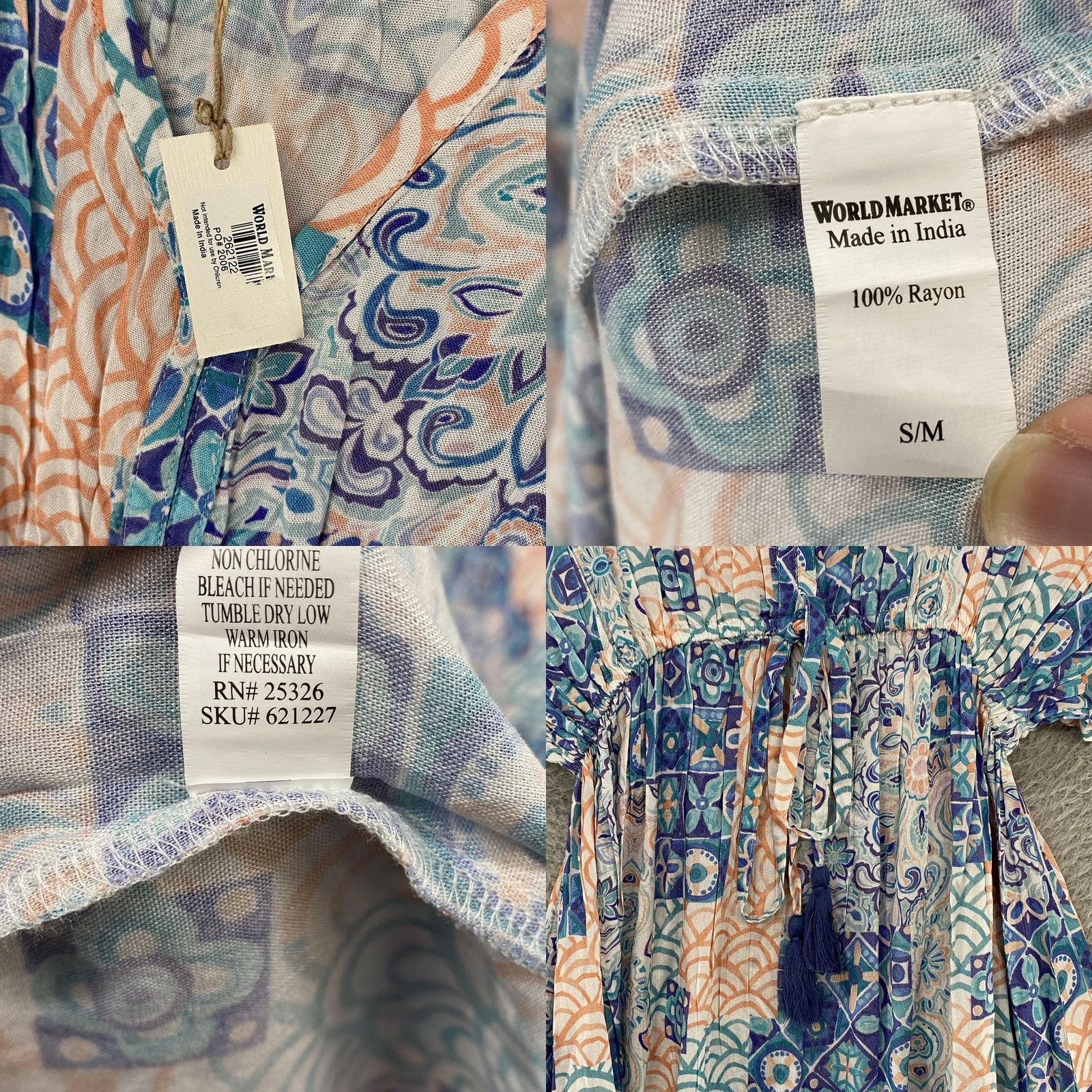 Vintage World Market Maxi Dress Womens Small Medium Blue Boho Kaftan Kimono India Size M / US 6-8 / IT 42-44 - 8 Thumbnail