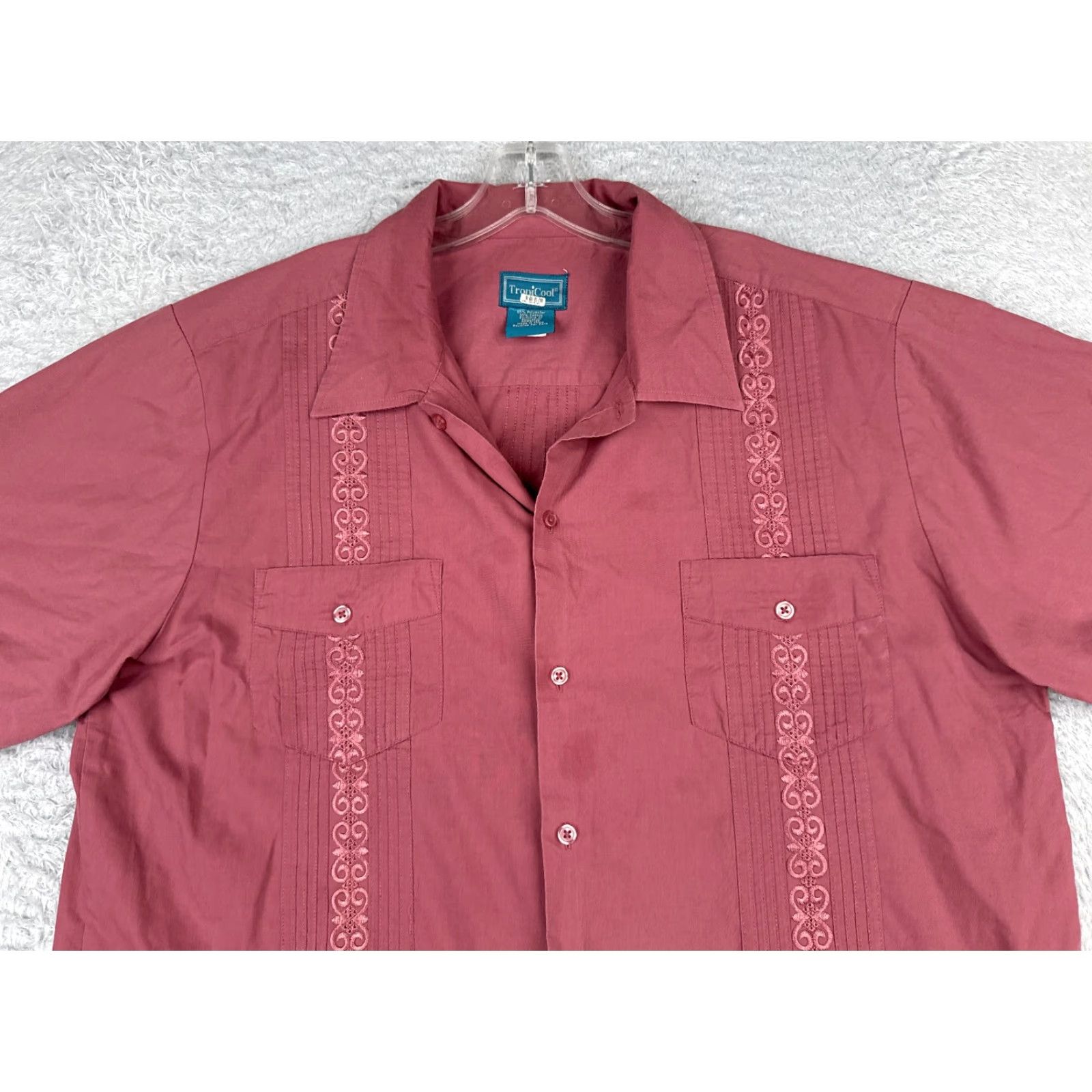 Vintage TropiCool Guayabera Shirt Adult Extra Large Red Polyester Blend 4 Pocket READ Size US XL / EU 56 / 4 - 4 Thumbnail