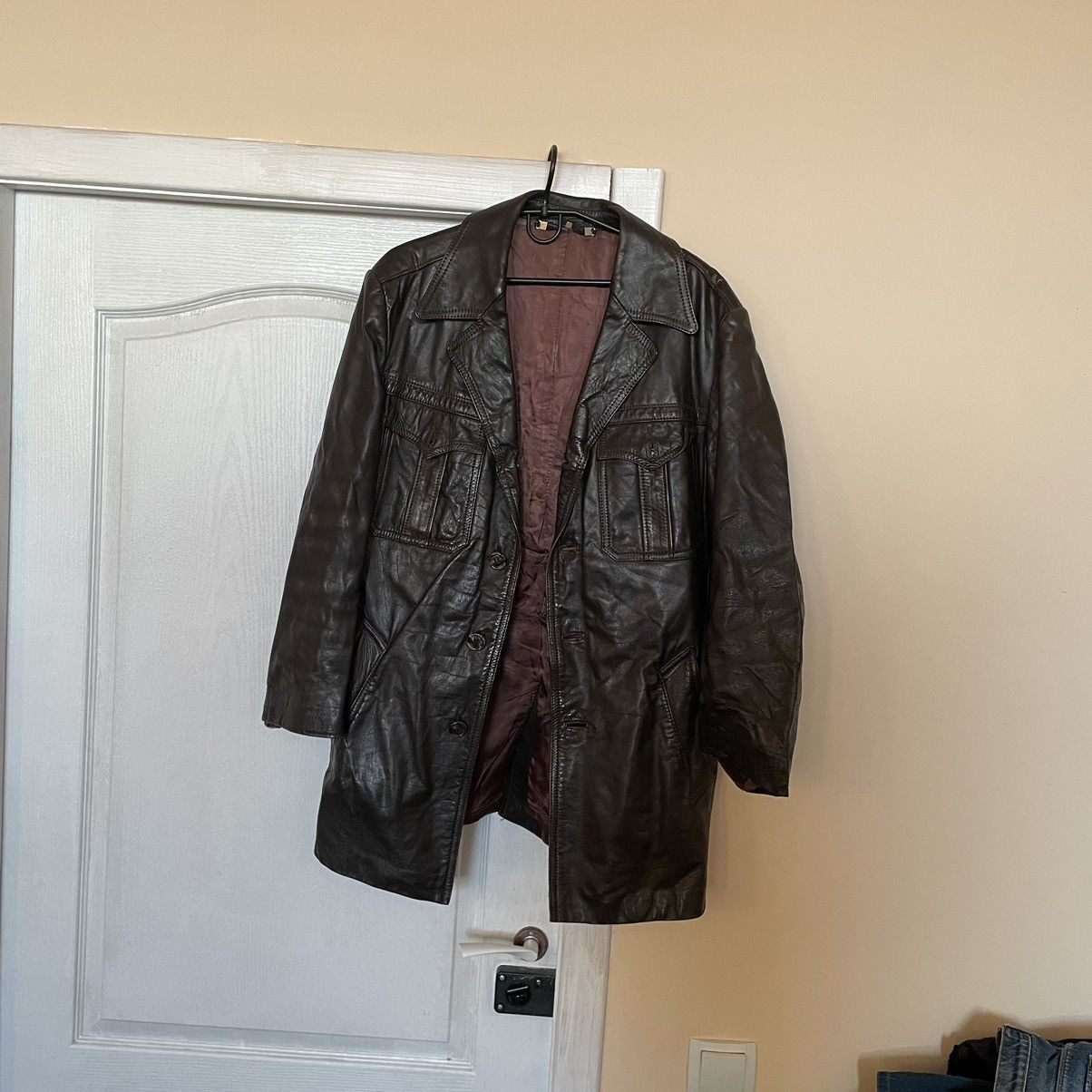 Vintage 90s Leather Fashion brown Breasted Oversized Coat jacket Size US L / EU 52-54 / 3 - 1 Thumbnail