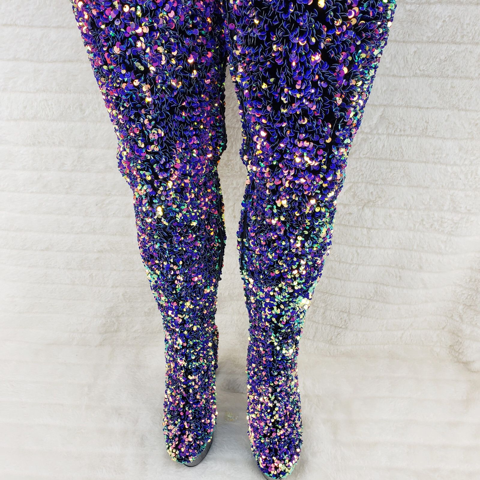 Other Adore 3020 Purple Multi Sequin High Heel Platform Thigh High Size US 11 / IT 41 - 5 Thumbnail
