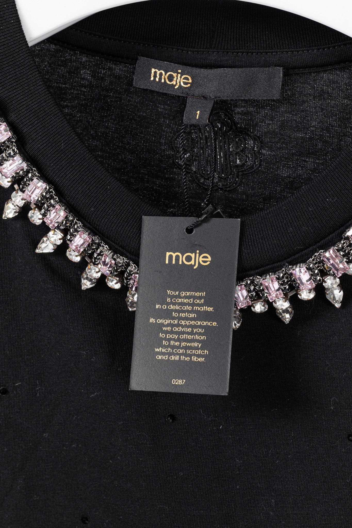 Maje Maje Noir Jersey T-shirt with Diamanté Size S / US 4 / IT 40 - 4 Thumbnail