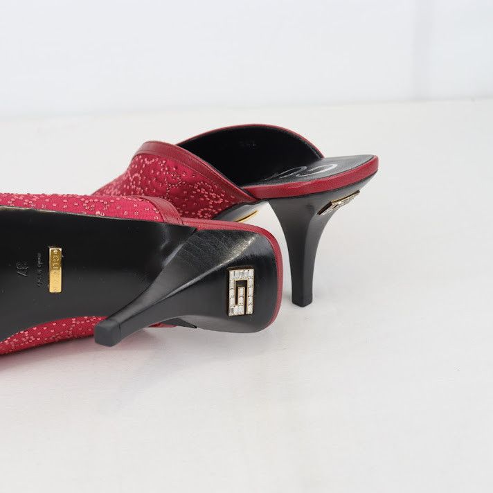 Gucci o1rshd1 Leather and Canvas Mules in Burgundy Size US 8 / IT 38 - 11 Thumbnail