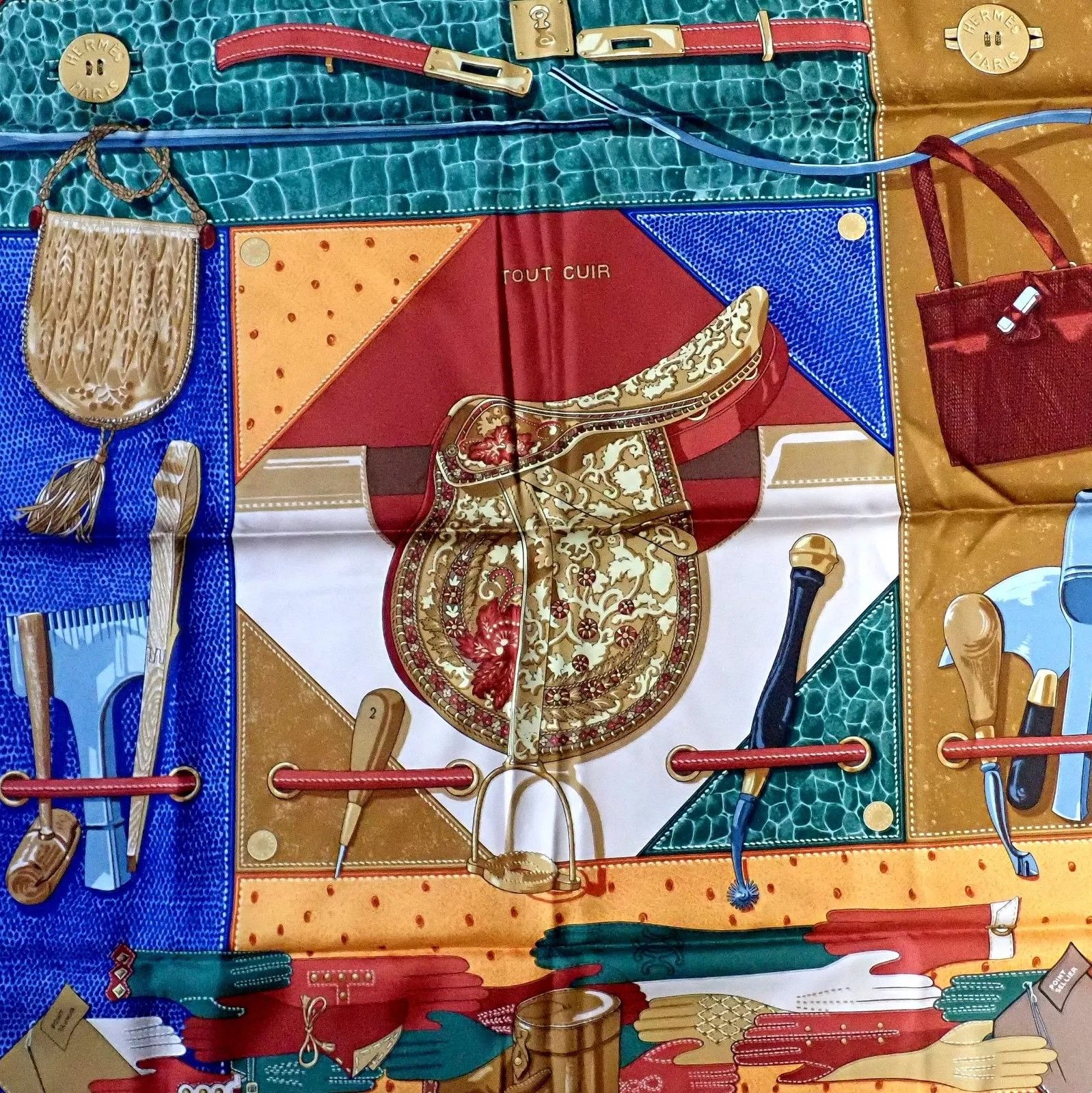 Hermes Hermes Brick Red Tout Cuir Vintage 90cm Silk Scarf Size ONE SIZE - 3 Thumbnail