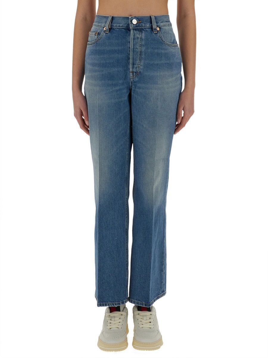 Gucci GUCCI DENIM PANTS WITH LOGO LABEL - DENIM (JEANS 27) Size 27" / US 4 / IT 40 - 1 Thumbnail