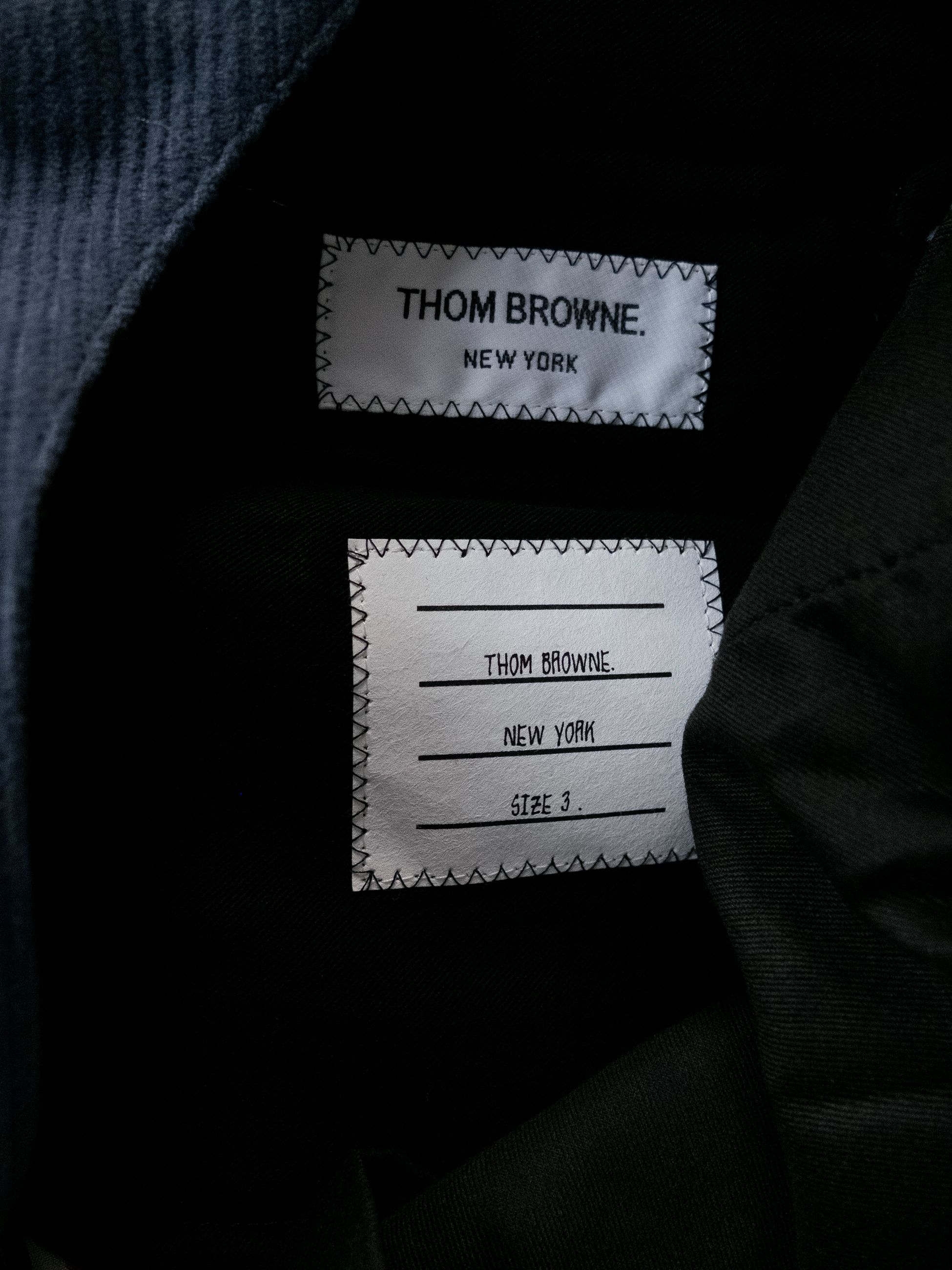 THOM BROWNE Fun-Mix blue wool & corduroy backstrap pants