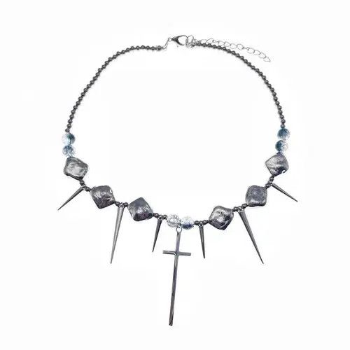 VIBE Silver Color Thorns Punk With Cross Necklace Choker Size ONE SIZE - 5 Thumbnail