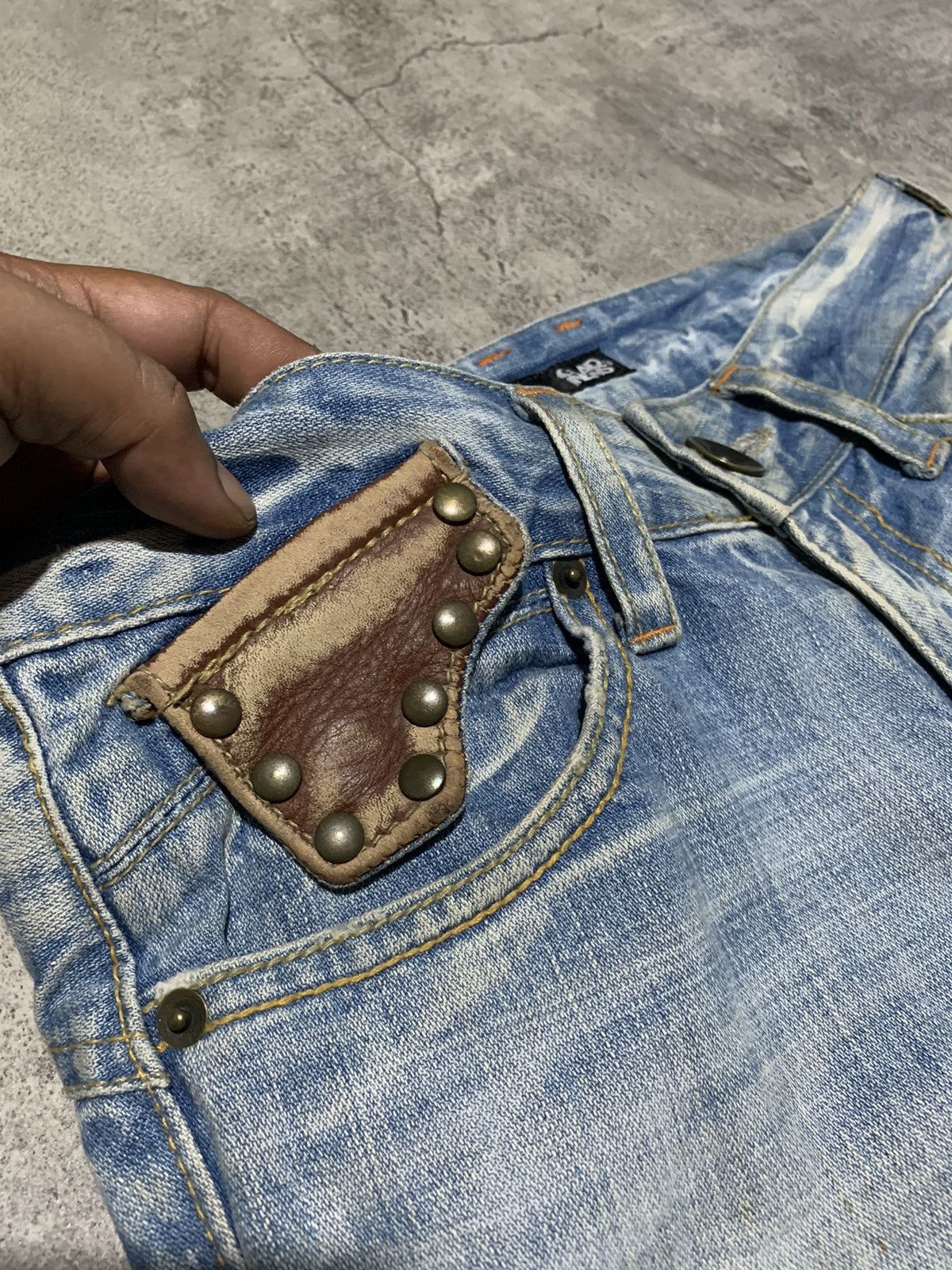 Isamu Katayama Backlash 2000s Glad News cowhide leather pocket ripped flare jeans Size US 29 - 7 Thumbnail