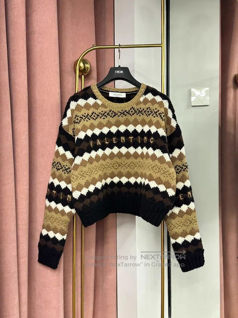 Valentino Valentino Wool striped monogram knit sweater with long sle Size M / US 6-8 / IT 42-44 - 1 Thumbnail