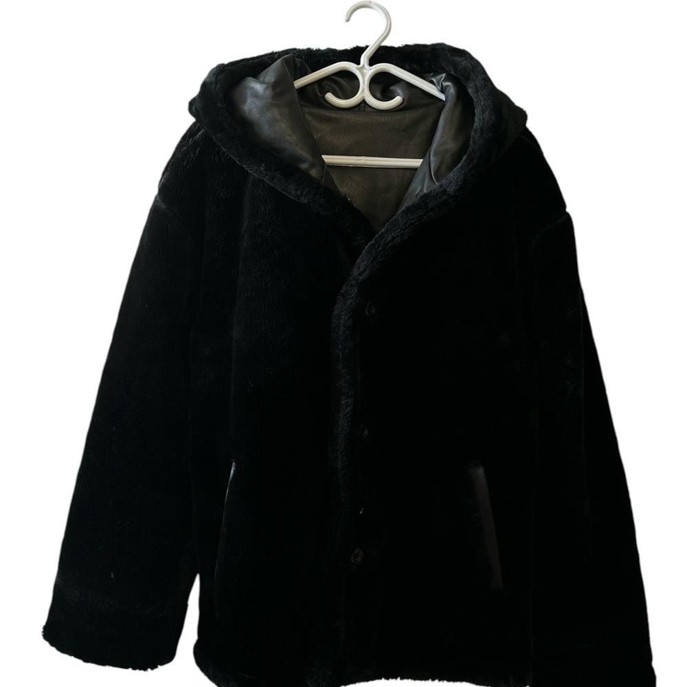 Designer Black reversible (leather-Faux Fur ) Hooded Jacket Size US L / EU 52-54 / 3 - 3 Thumbnail