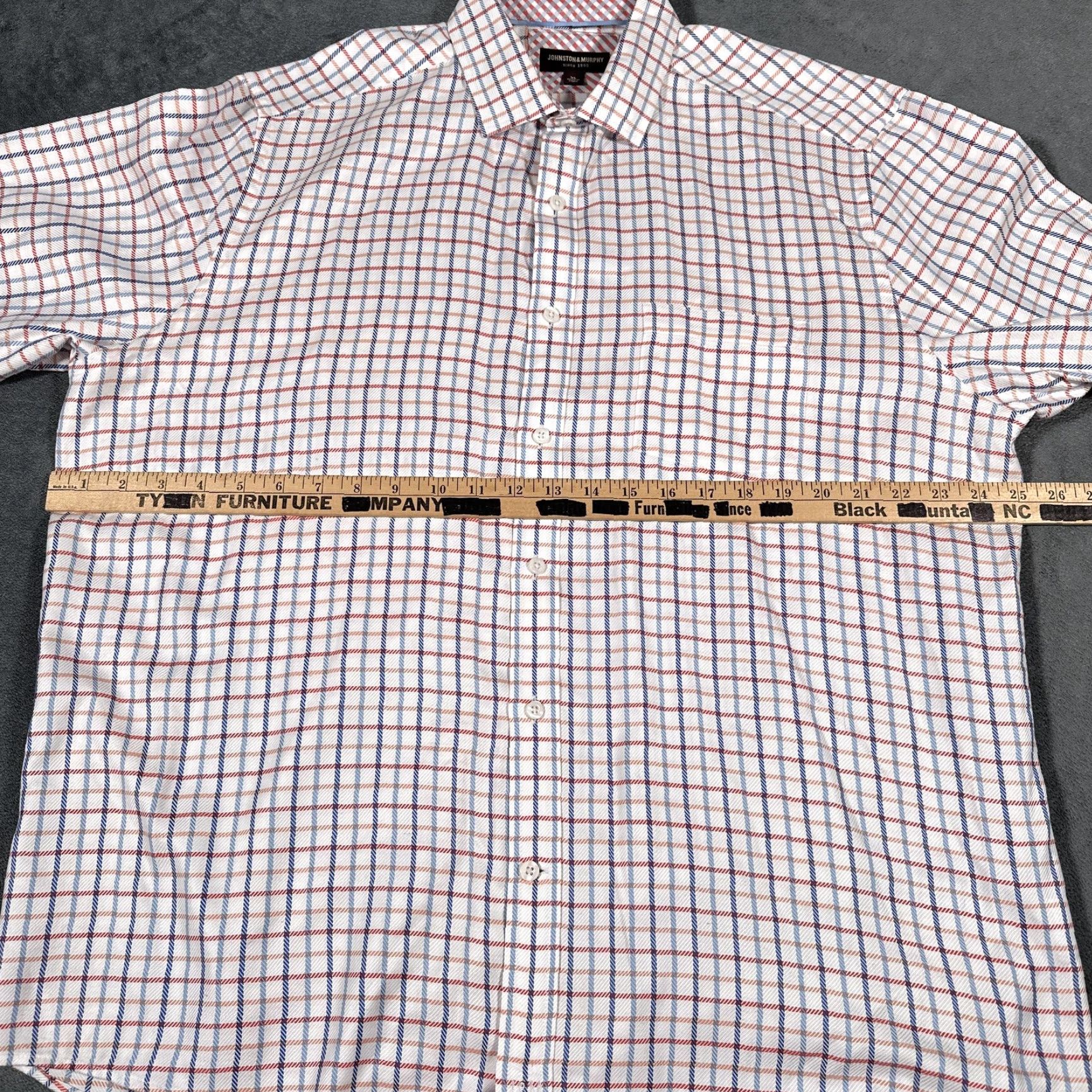 Johnston & Murphy Johnston & Murphy Shirt Men XL White Blue Plaid Button-Down Pocket 100% Cotton Long Sleeve Size US XL / EU 56 / 4 - 5 Thumbnail