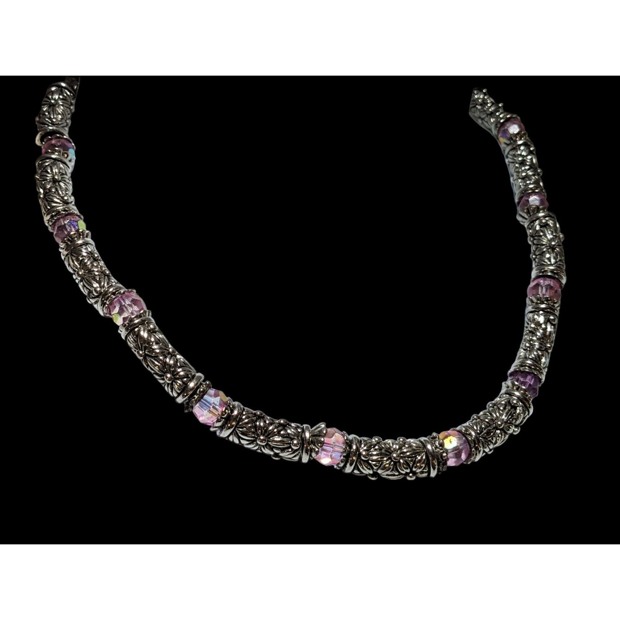 Other Silver Floral Pink Aurora Borealis Necklace Size ONE SIZE - 2 Thumbnail