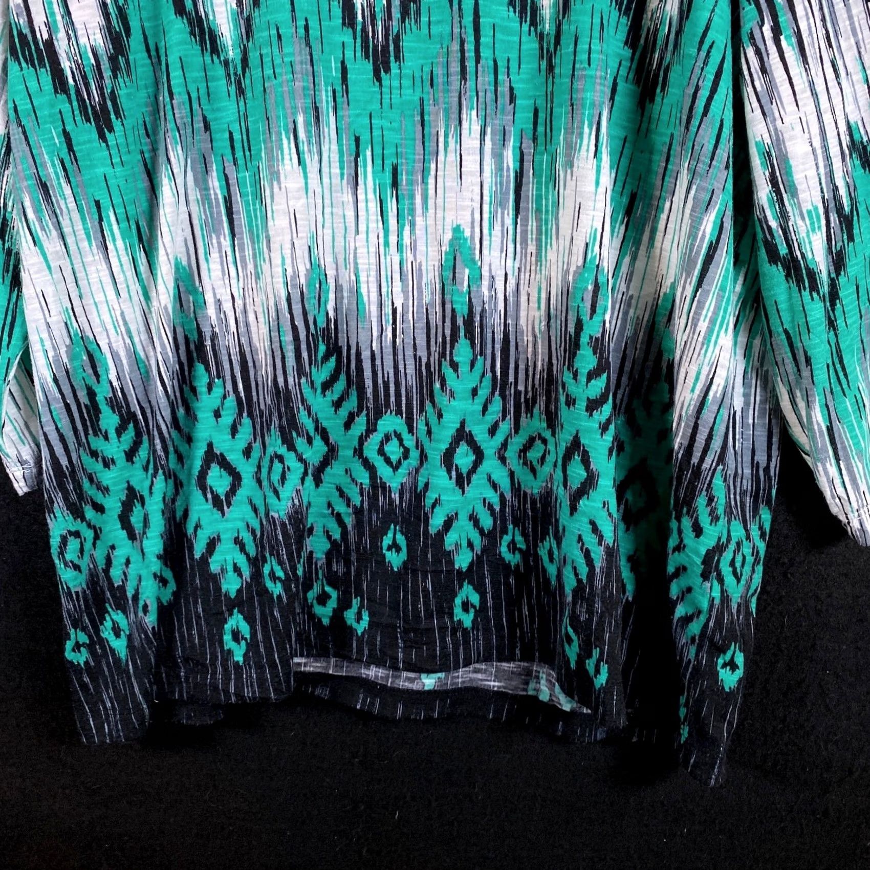 Vintage Alfred Dunner Women Blouse Green Black Fair Isle Geometric 3/4 Sleeve Stretch XL Size XL / US 12-14 / IT 48-50 - 3 Thumbnail