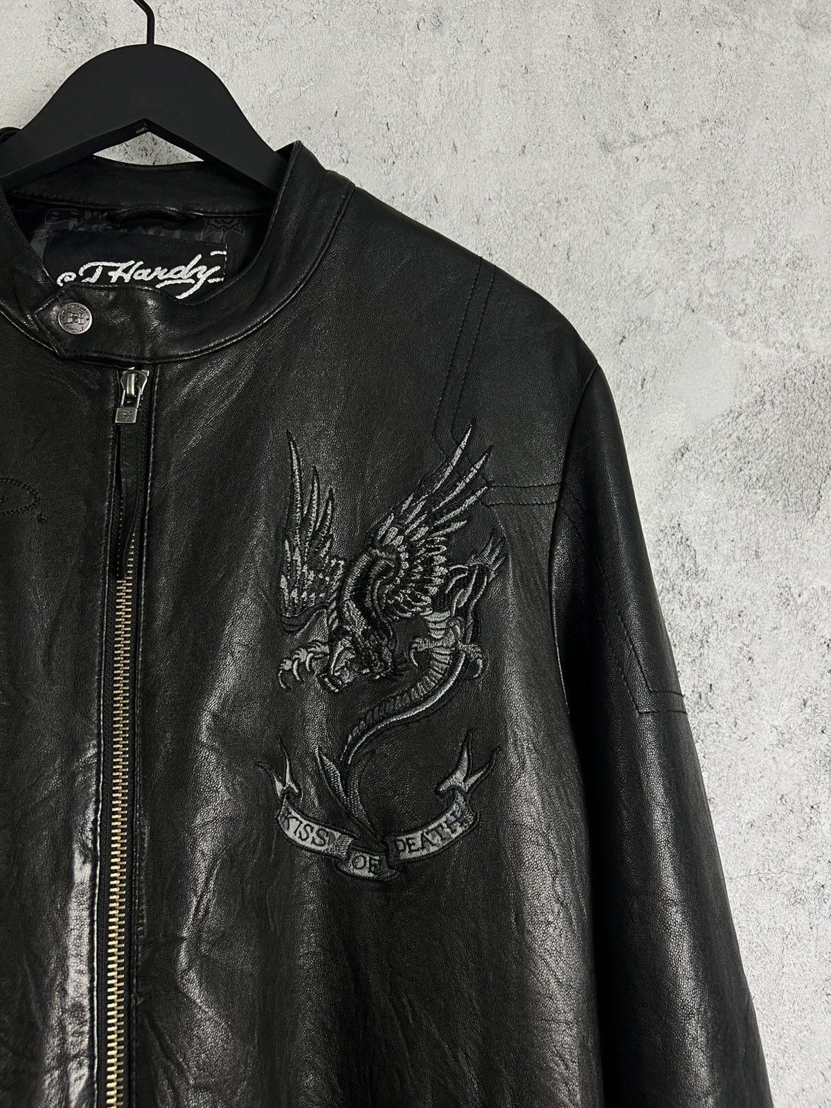 Ed Hardy Rare Vintage Ed Hardy Embroidered Leather Jacket XL Size US XL / EU 56 / 4 - 4 Thumbnail