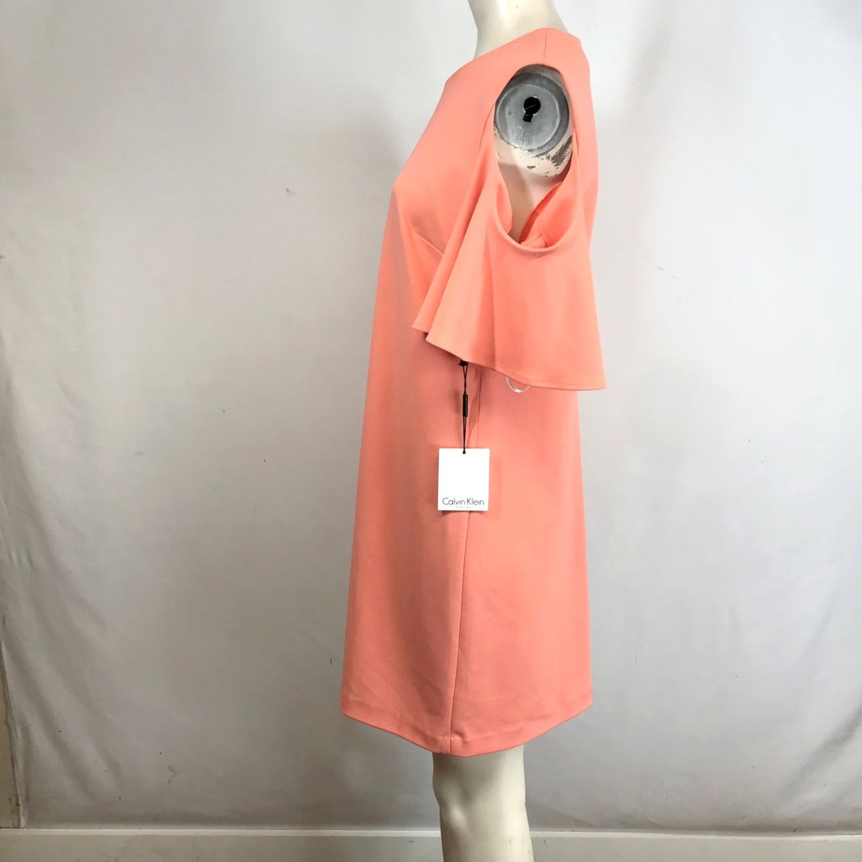 Calvin Klein Calvin Klein Dress Womens 12 Orange Coral Cold Shoulder Flutter Sleeve Sheath Size Size XL / US 12-14 / IT 48-50 - 6 Thumbnail
