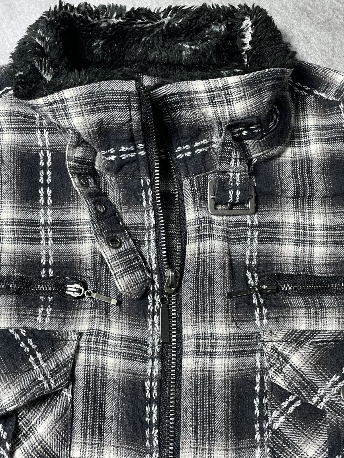 14th Addiction 2000’s Omkoe - Vkei Style Plaid Trim Fur Jacket Size US M / EU 48-50 / 2 - 8 Thumbnail