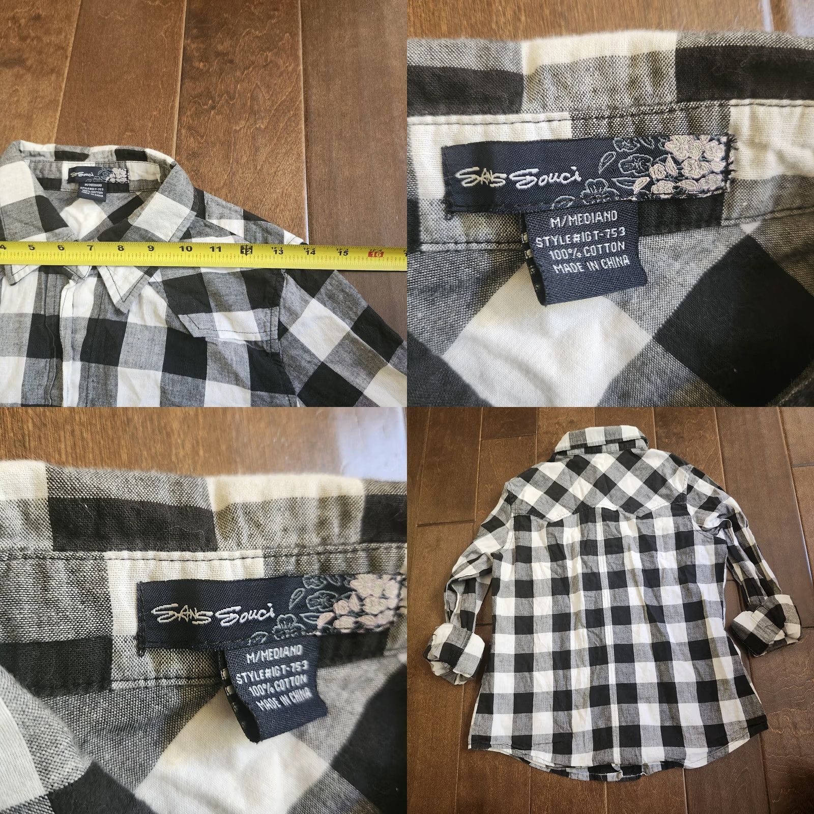 Vintage VINTAGE Sans Souchi Women's Junior Checkered Black White Plaid Button Up - Size M Size M / US 6-8 / IT 42-44 - 9 Thumbnail