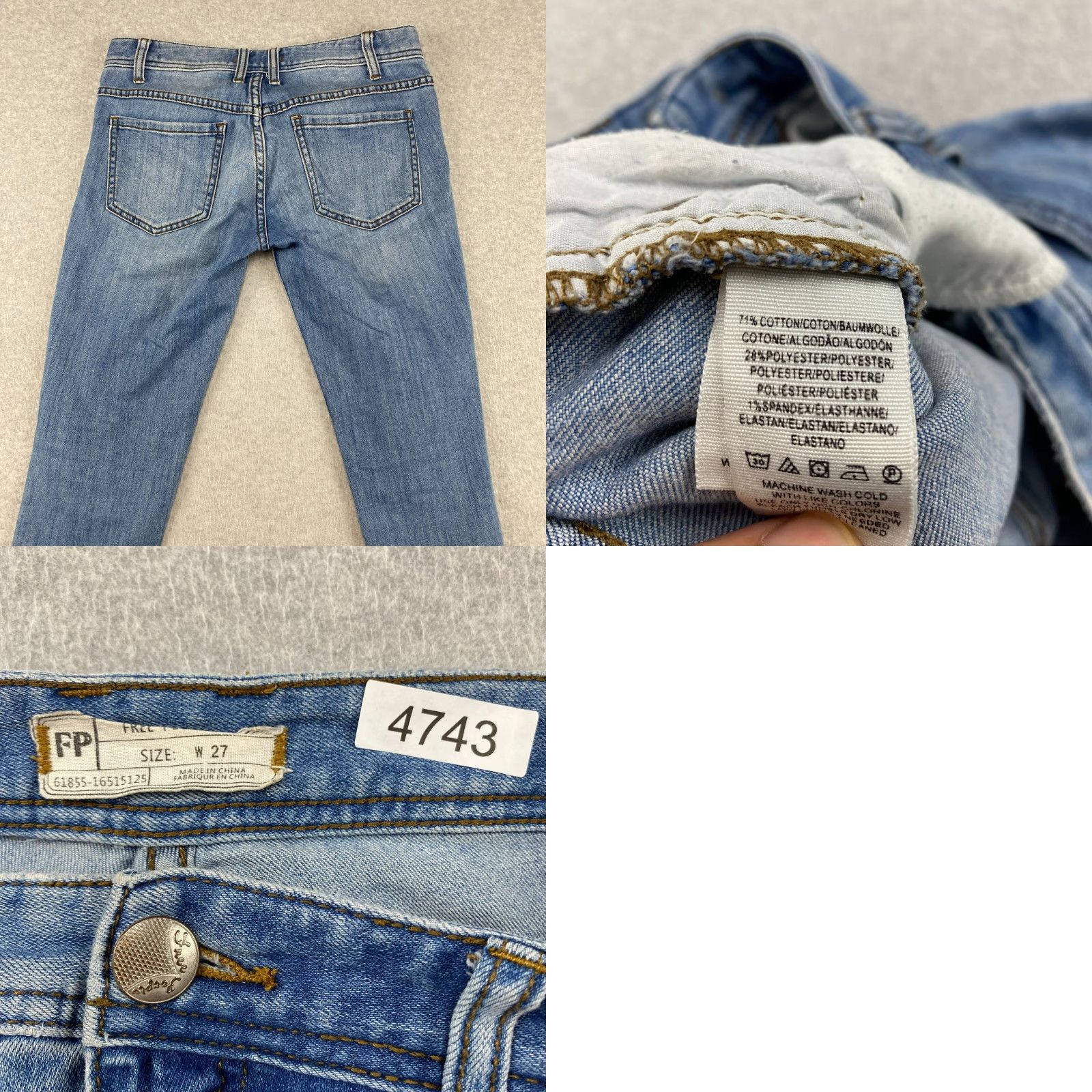 Free People VINTAGE? Free People Jeans Womens Blue Skinny Ankle Distressed Rip Denim 27/32 Mid Rise 5-Pocket Stretch Belt Loops Size 27" / US 4 / IT 40 - 9 Thumbnail