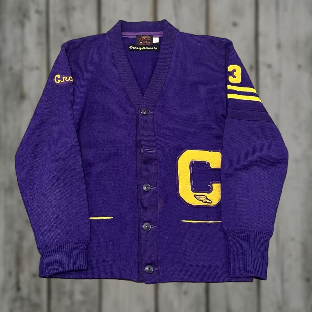 VINTAGE Kandel Letterman Sweater Medium Adult M Purple Wool 1960s America College All State