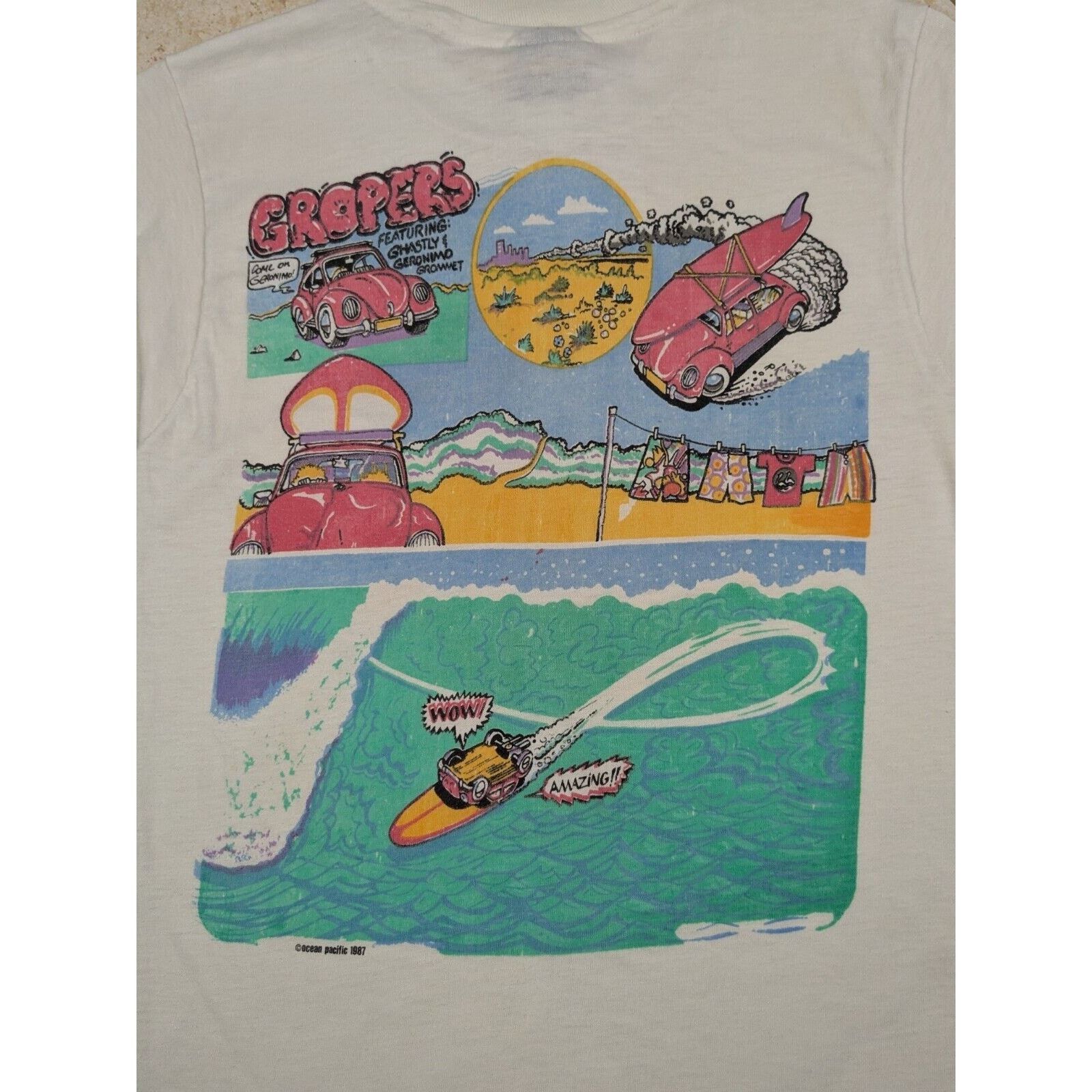 Ocean Pacific Vtg 1987 Ocean Pacific OP Surfing VW Bug Gropers Comic Shirt Size US S / EU 44-46 / 1 - 13 Thumbnail